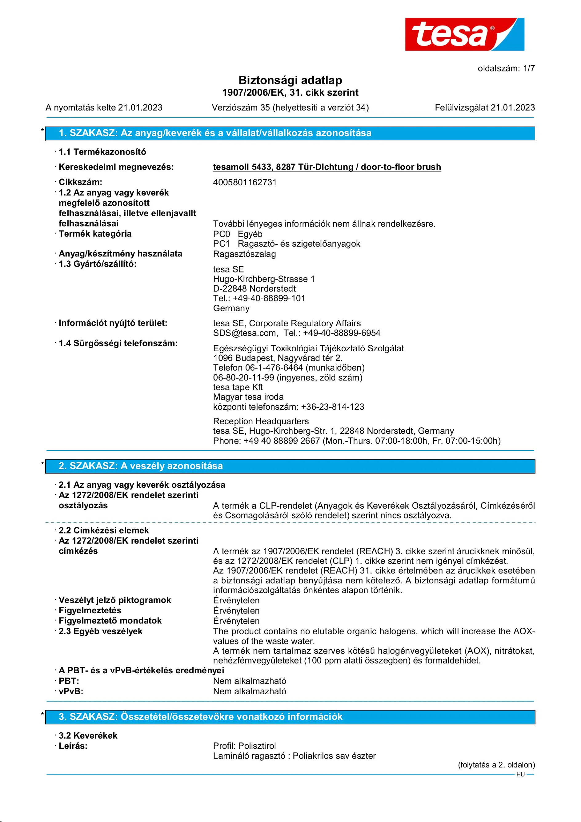 Safety data sheet_tesamoll® 05433_hu-HU_v35