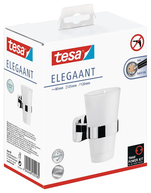 tesa® Pattumiera bagno Elegaant, autoadesiva, cromata, design unico - tesa