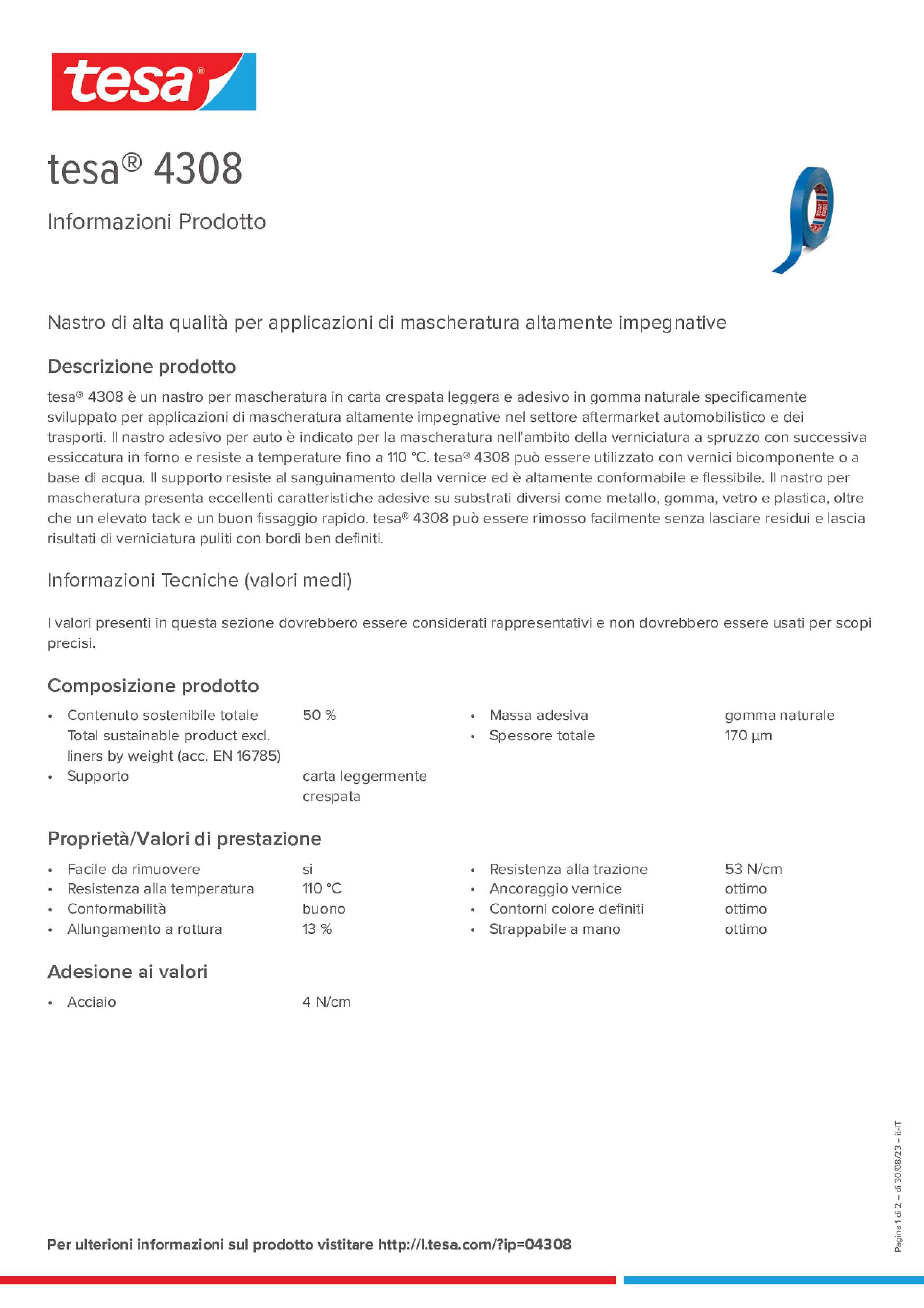 TESA 04308 Nastro di carta per mascheratura carrozzeria blu