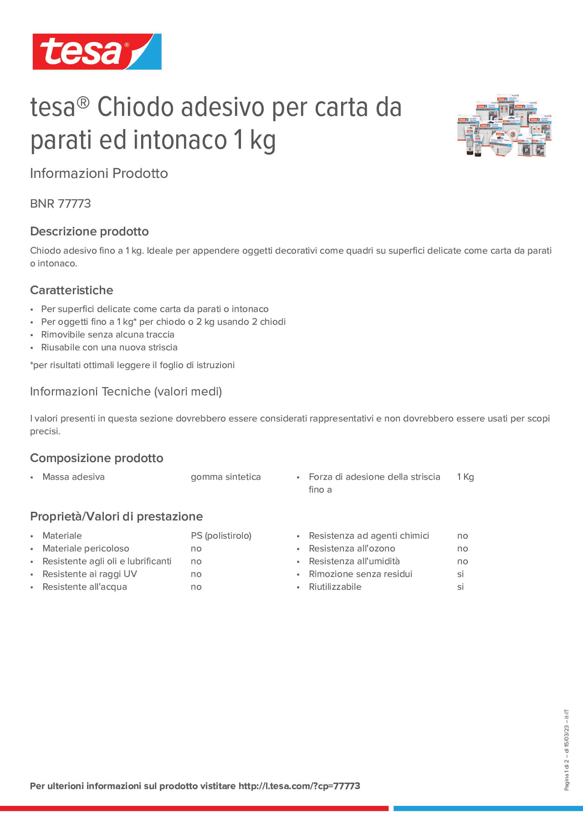 tesa® Chiodo adesivo per carta da parati ed intonaco 1 kg - tesa