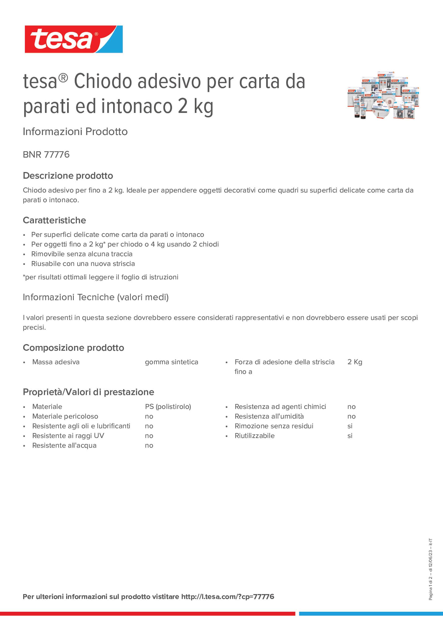 TESA Ganci adesivi 2x0,5kg 77780-00000 Carta da parati & intonaco -  Ecomedia AG