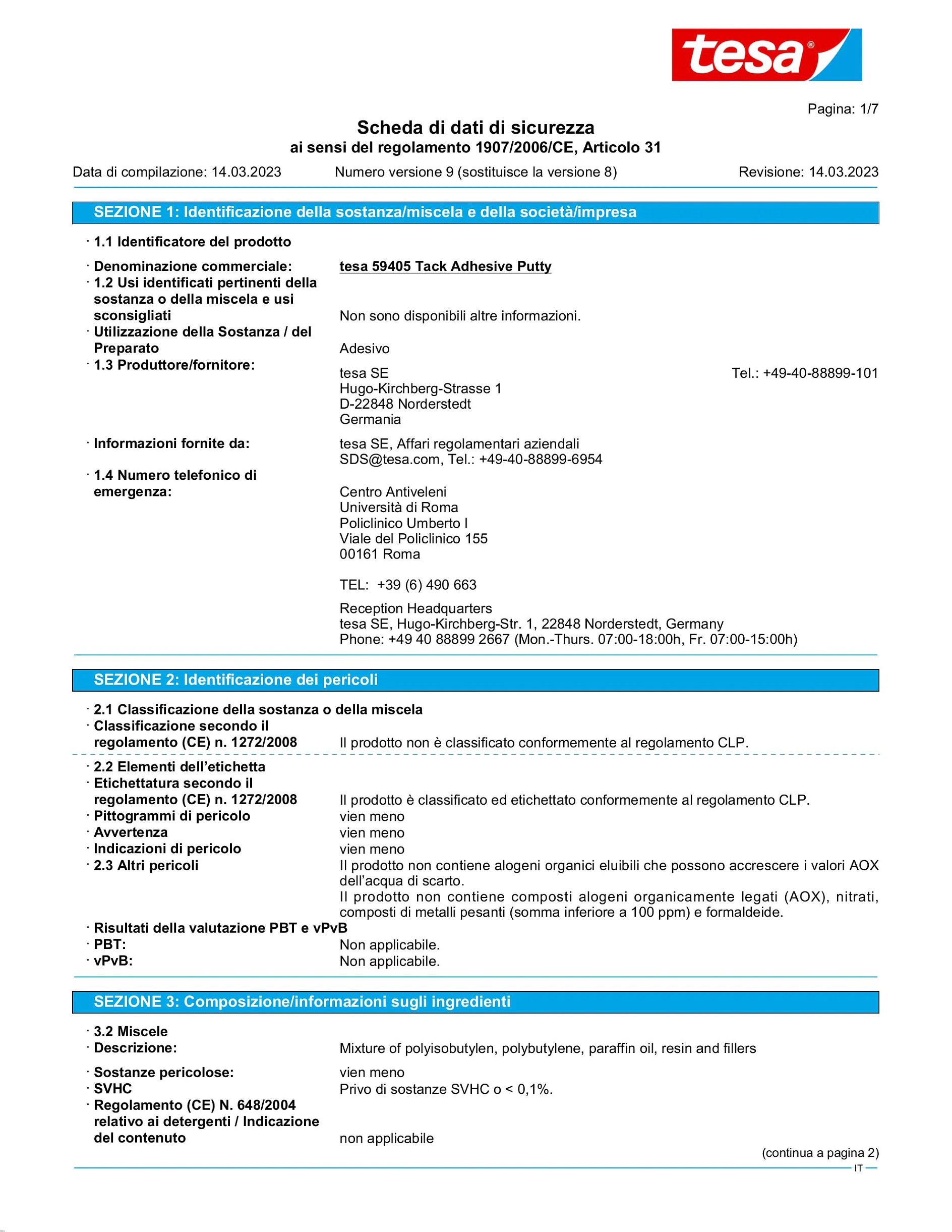 Safety data sheet_tesa® Tack 59405_it-IT_v9