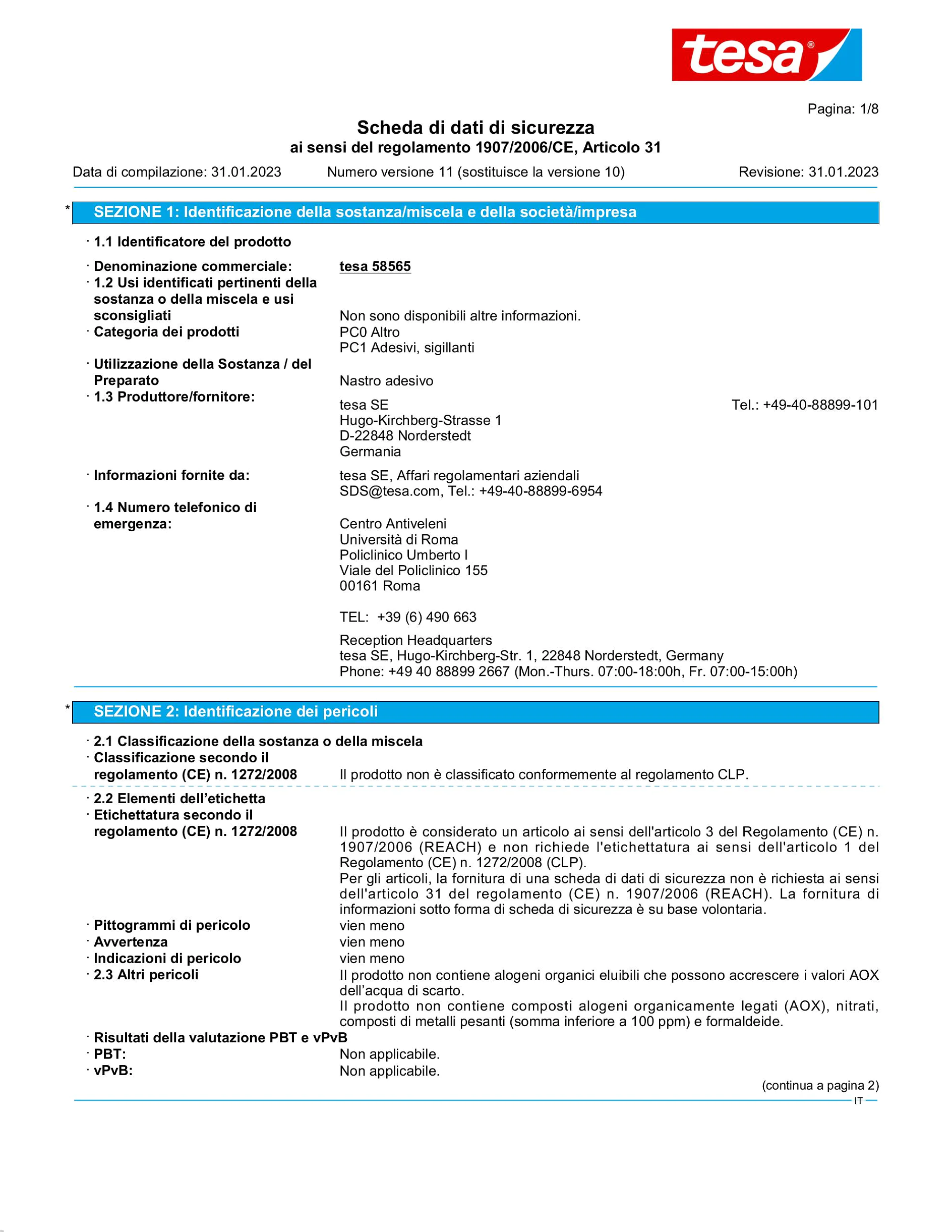 Safety data sheet_tesa® Powerbond 58565_it-IT_v11