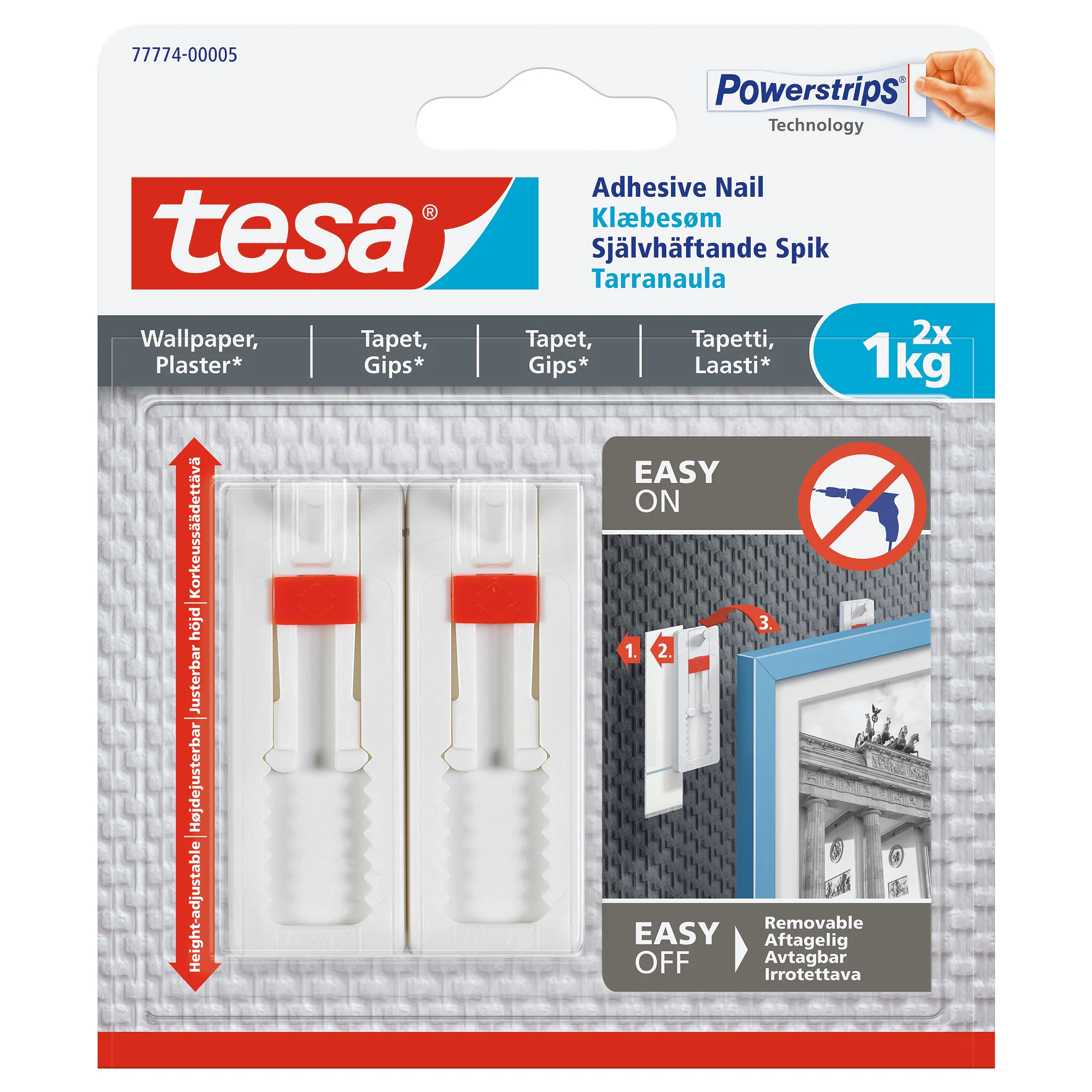 [en-en] tesa Smart Mounting Adhesive Nail for Wallpaper, Plaster, 2 x1kg