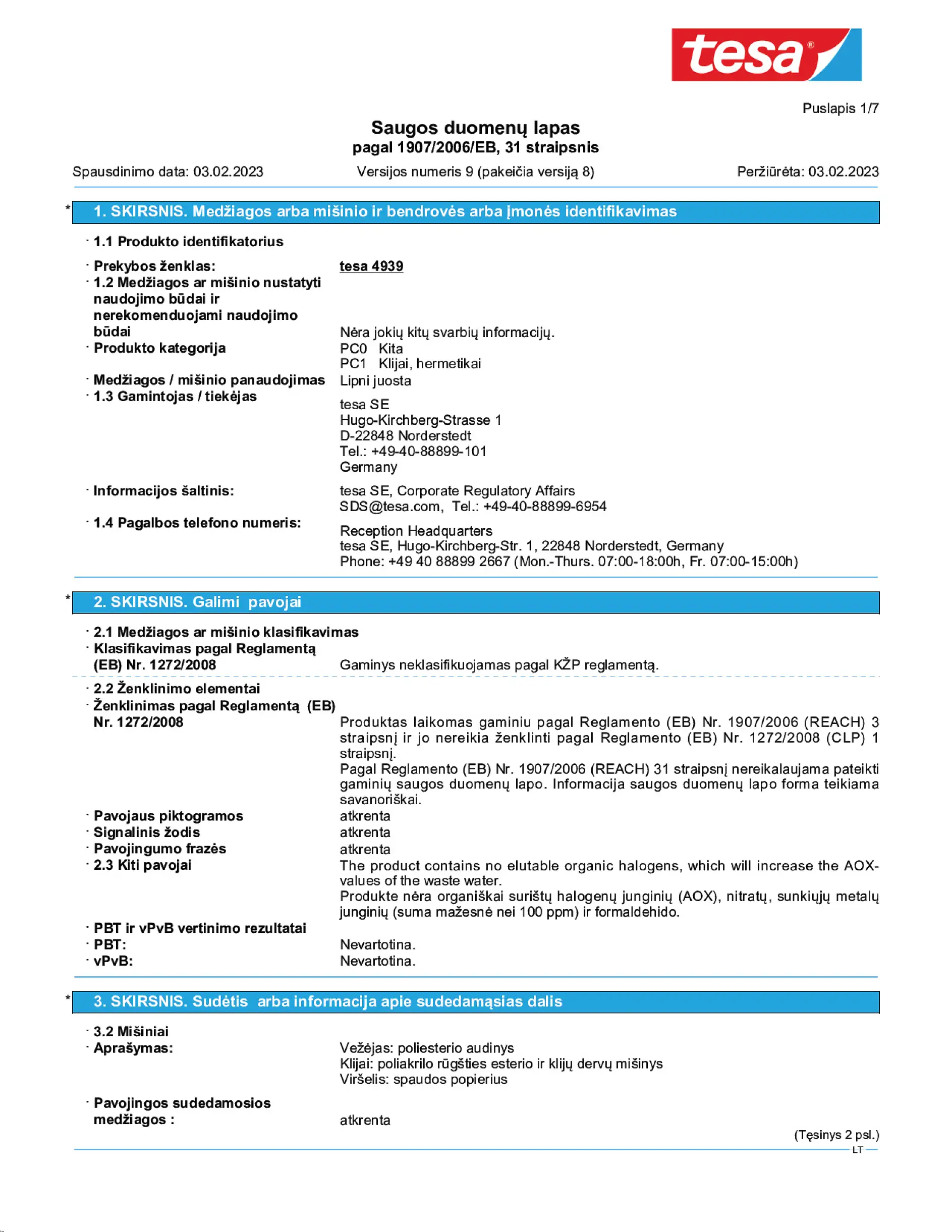 Safety data sheet_tesa® 4939_lt-LT_v9