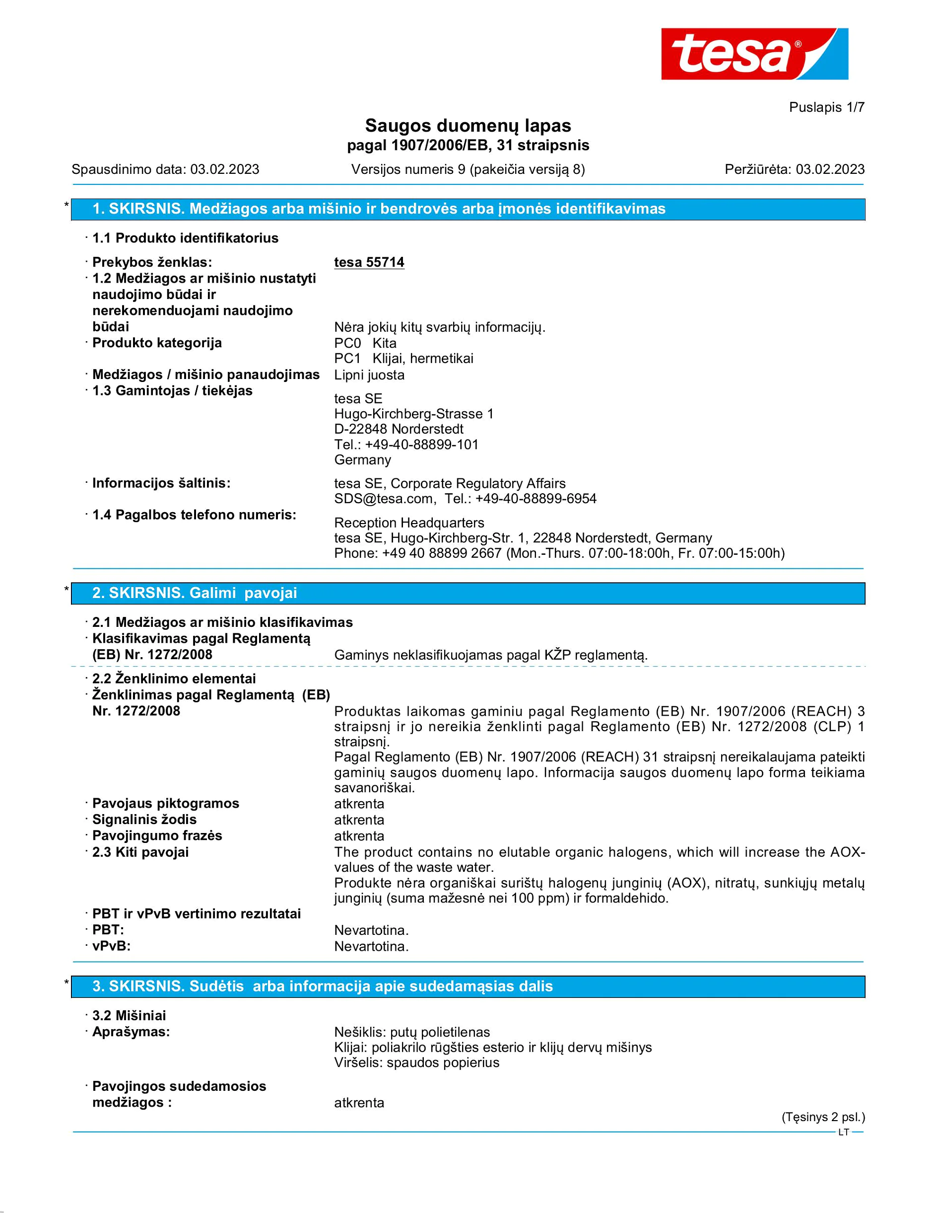 Safety data sheet_tesa® Powerbond 55714_lt-LT_v9