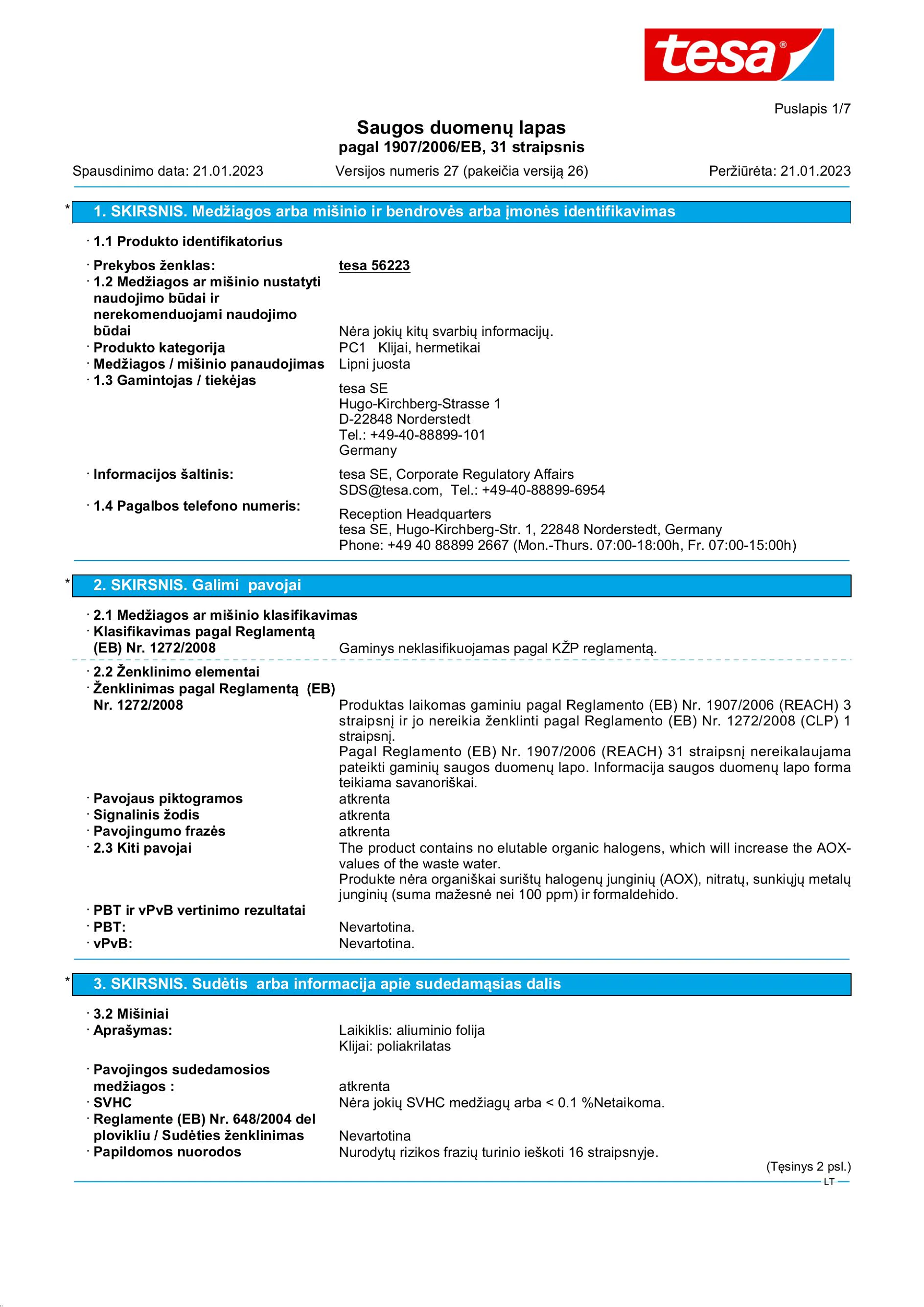 Safety data sheet_tesa® 56223_lt-LT_v27