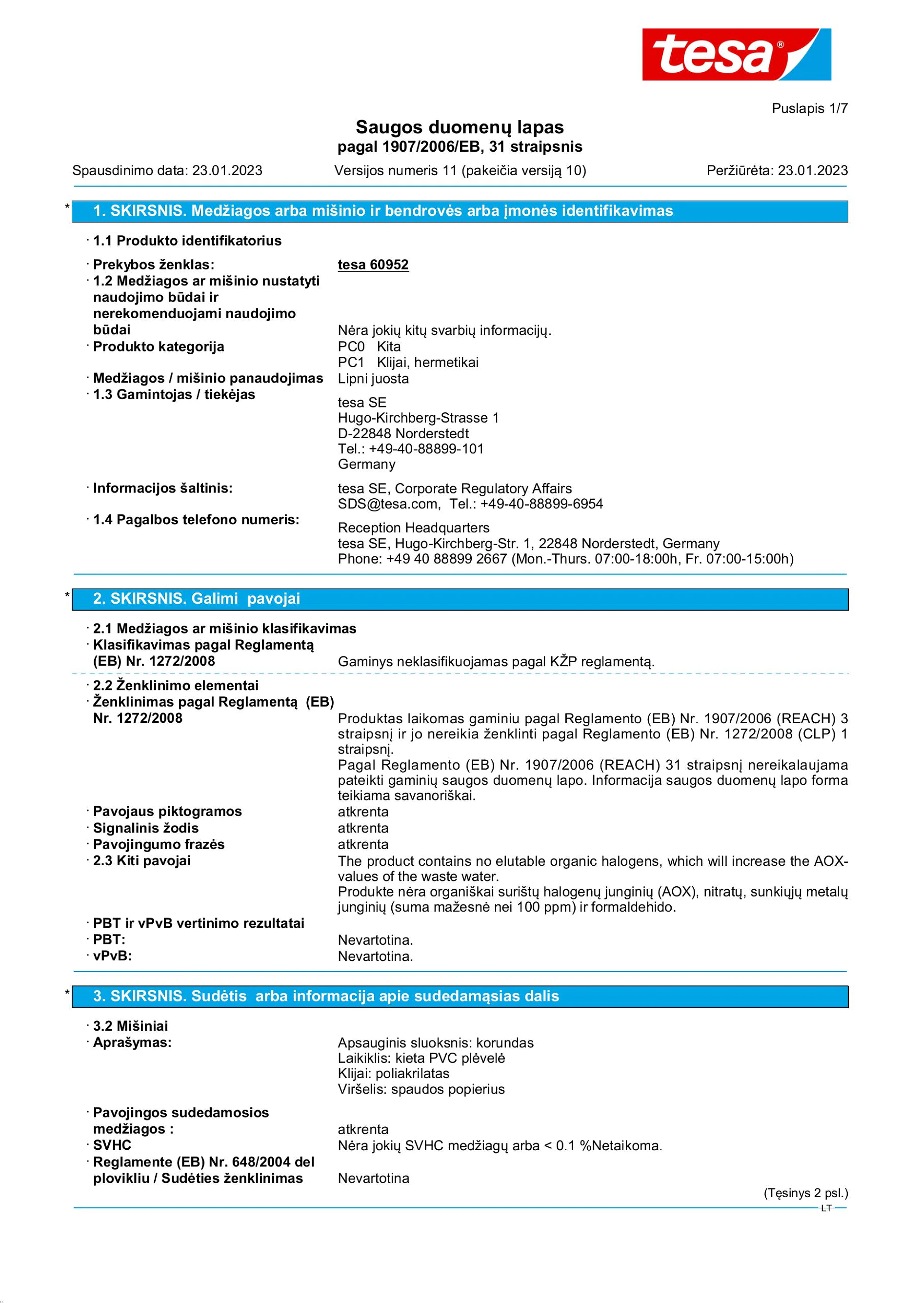 Safety data sheet_tesa® Professional 60950_lt-LT_v11