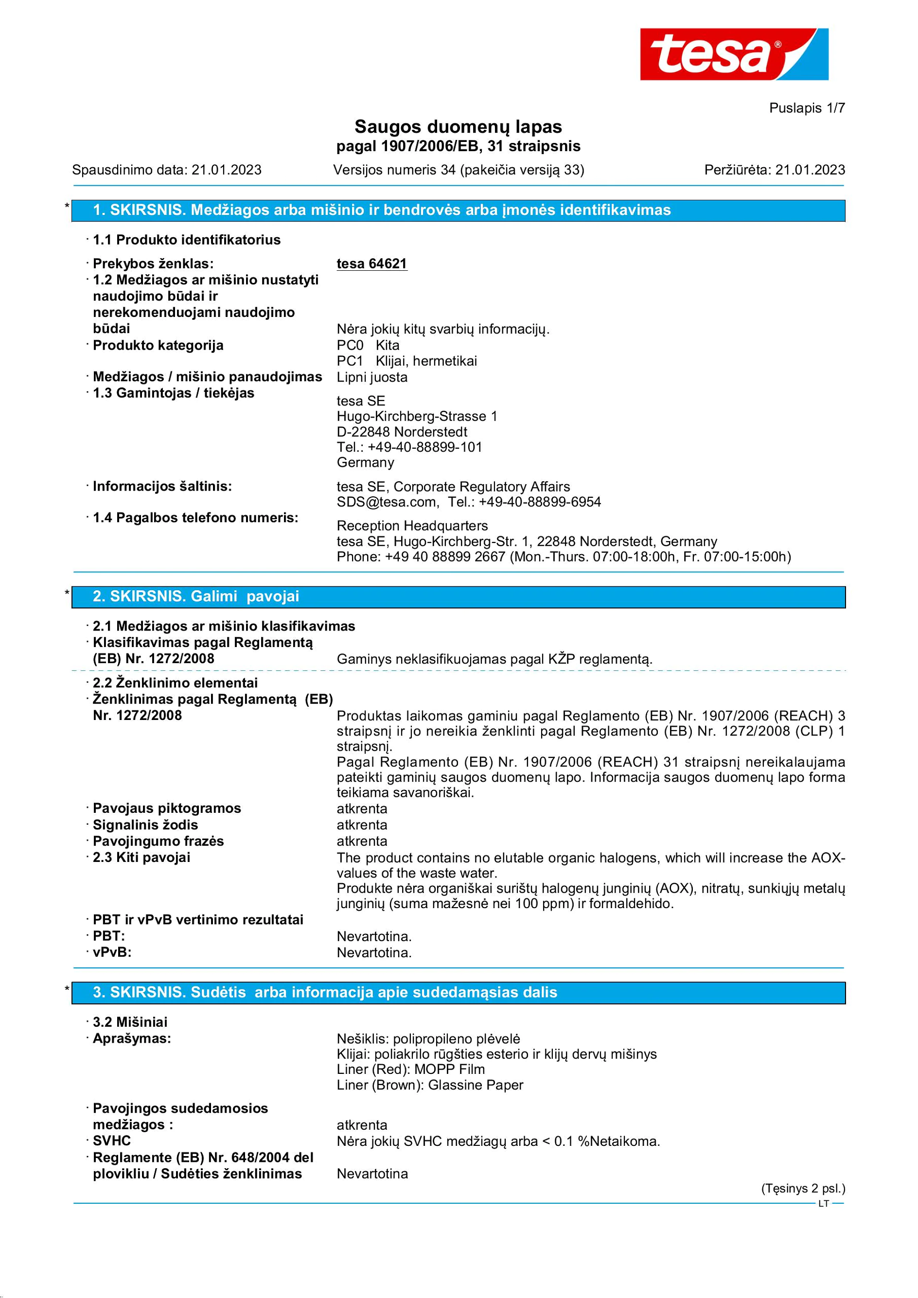 Safety data sheet_tesa® 64621_lt-LT_v34