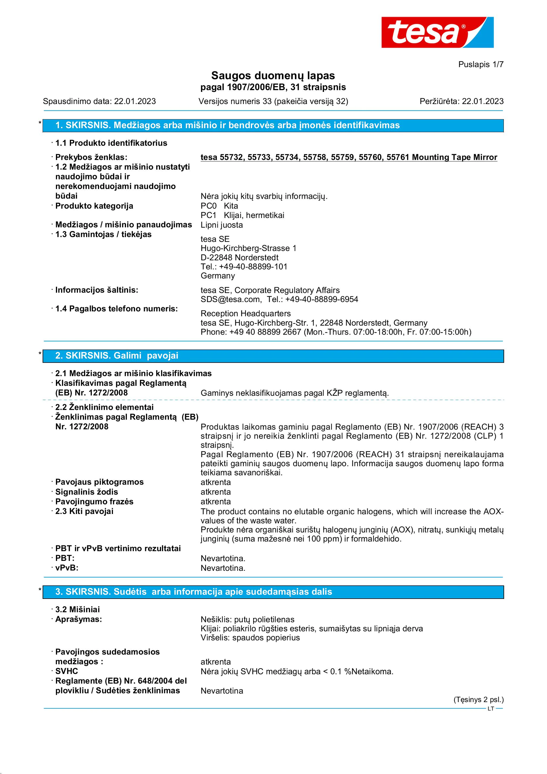 Safety data sheet_tesa® Professional 55733_lt-LT_v33