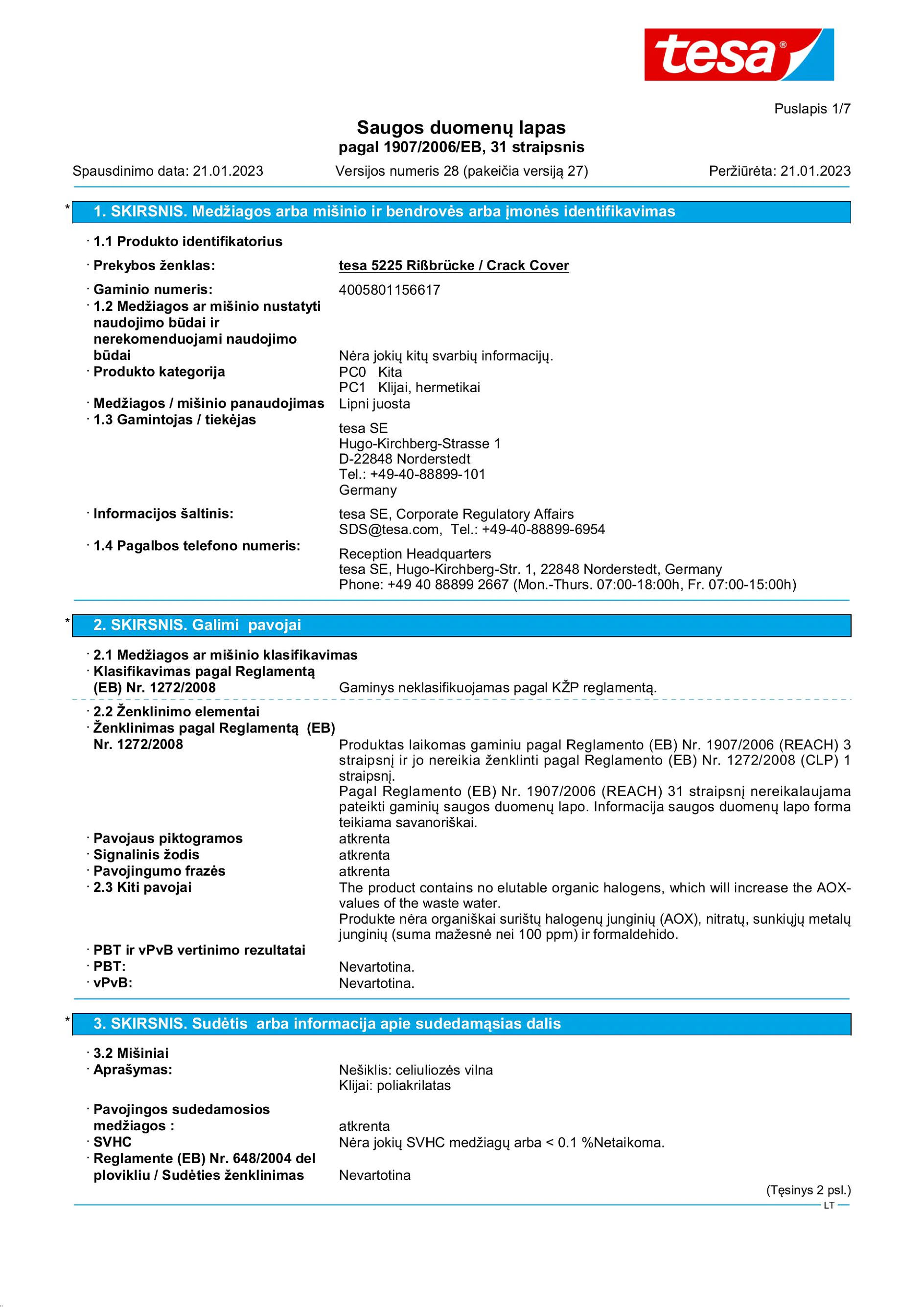 Safety data sheet_tesa® 05225_lt-LT_v28