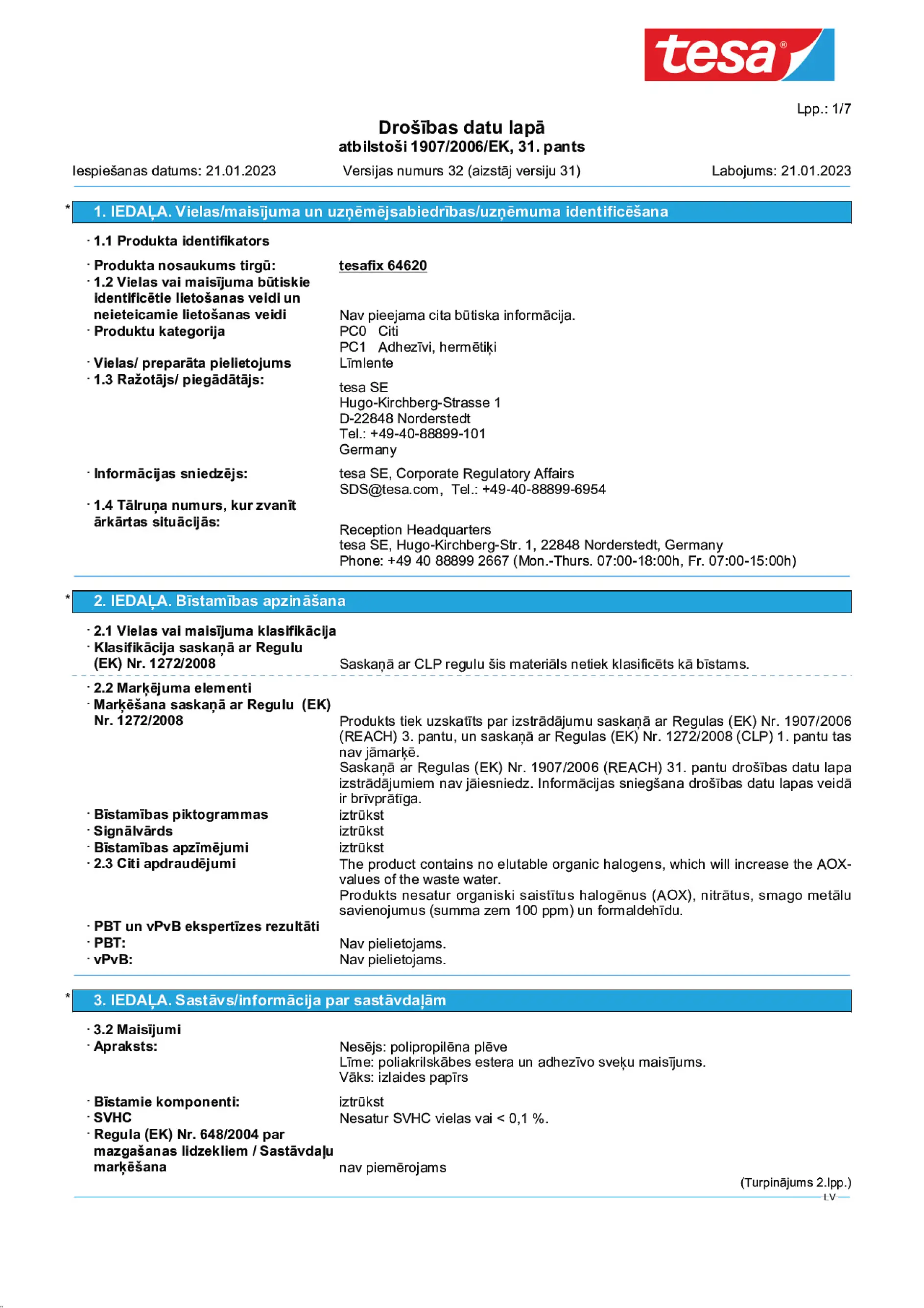 Safety data sheet_tesa® 64620_lv-LV_v32