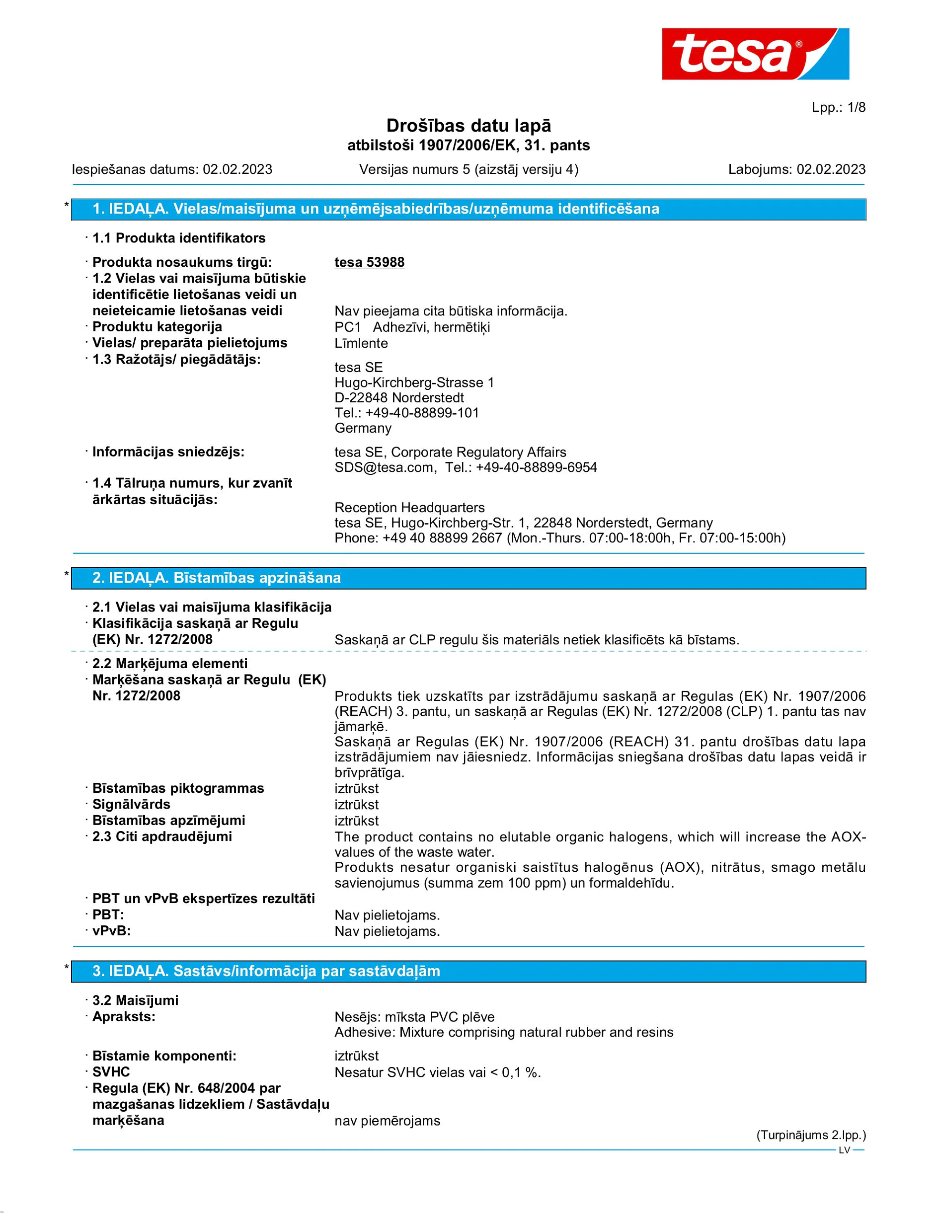 Safety data sheet_tesa® Professional 53988_lv-LV_v5