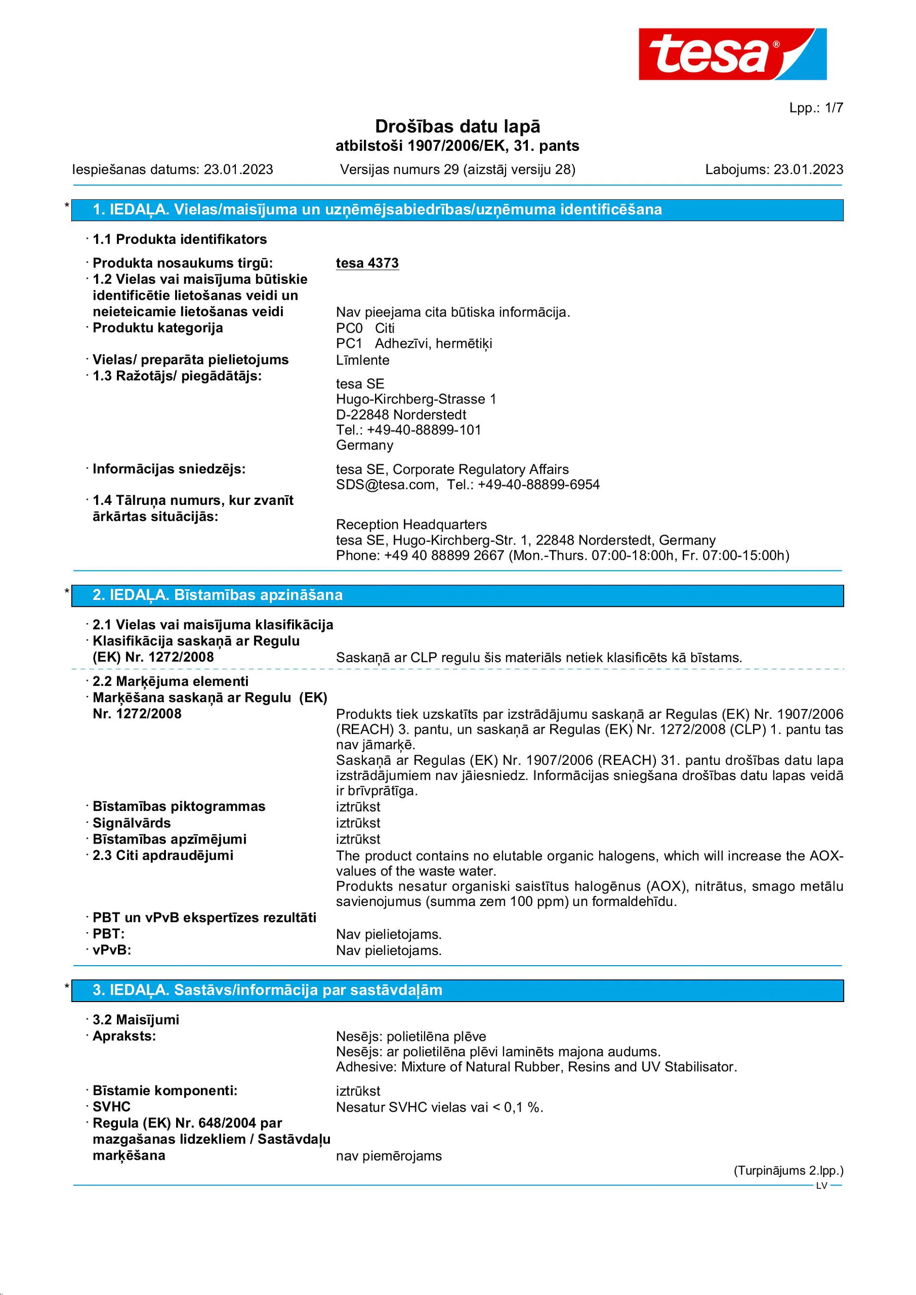 Safety data sheet_tesa® Professional 04373_lv-LV_v29