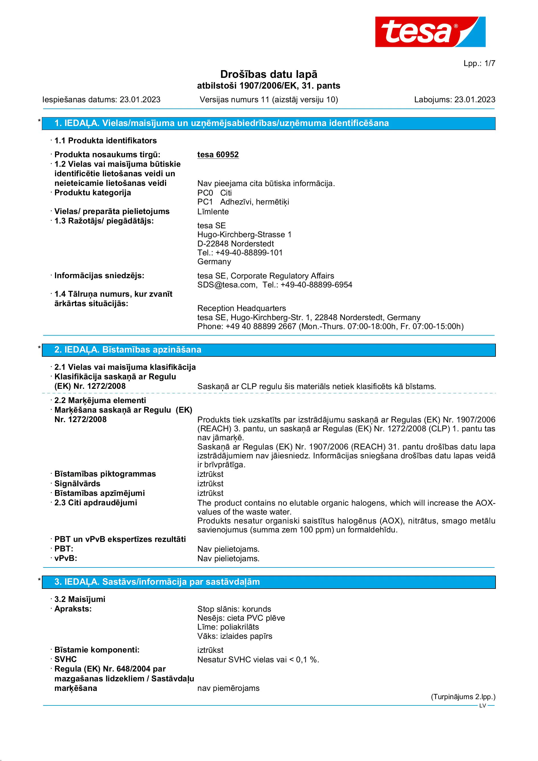 Safety data sheet_tesa® Professional 60950_lv-LV_v11