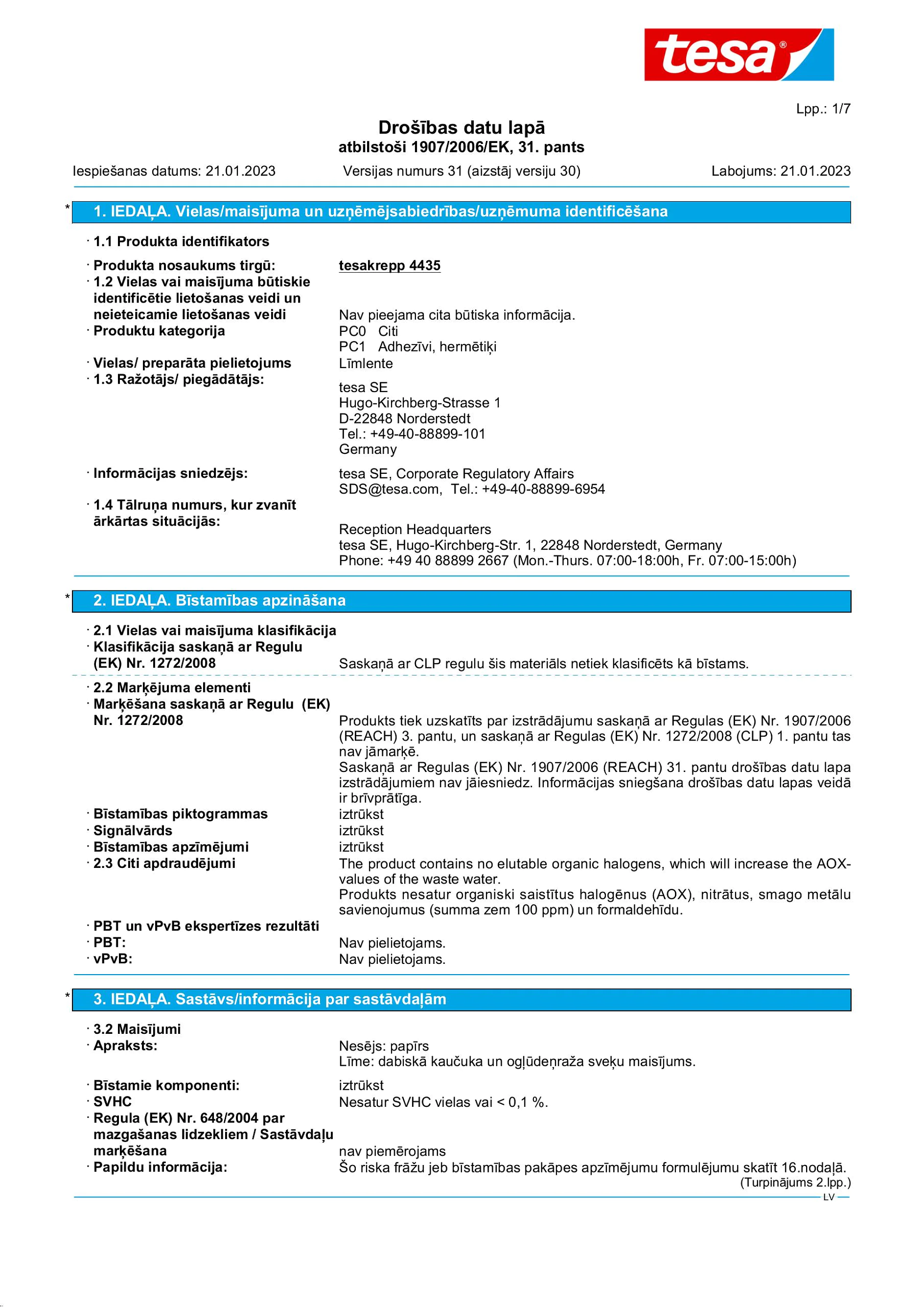 Safety data sheet_tesa® Professional 04435_lv-LV_v31