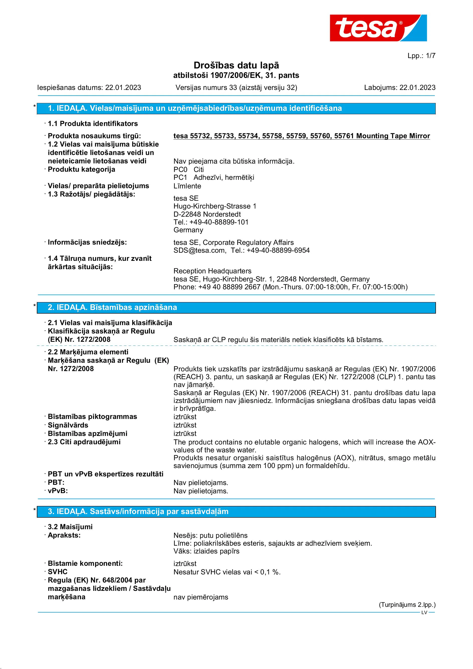 Safety data sheet_tesa® Professional 55733_lv-LV_v33