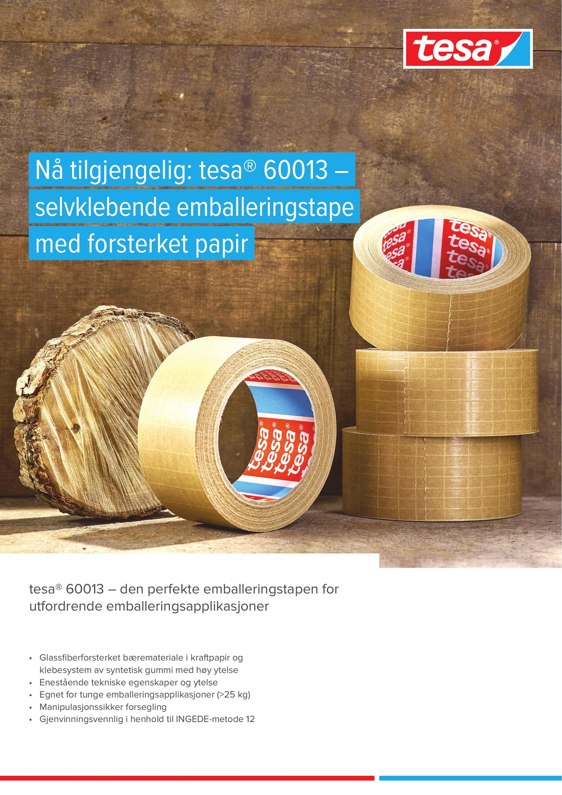 tesa® 60013 selvklebende emballeringstape med forsterket papir