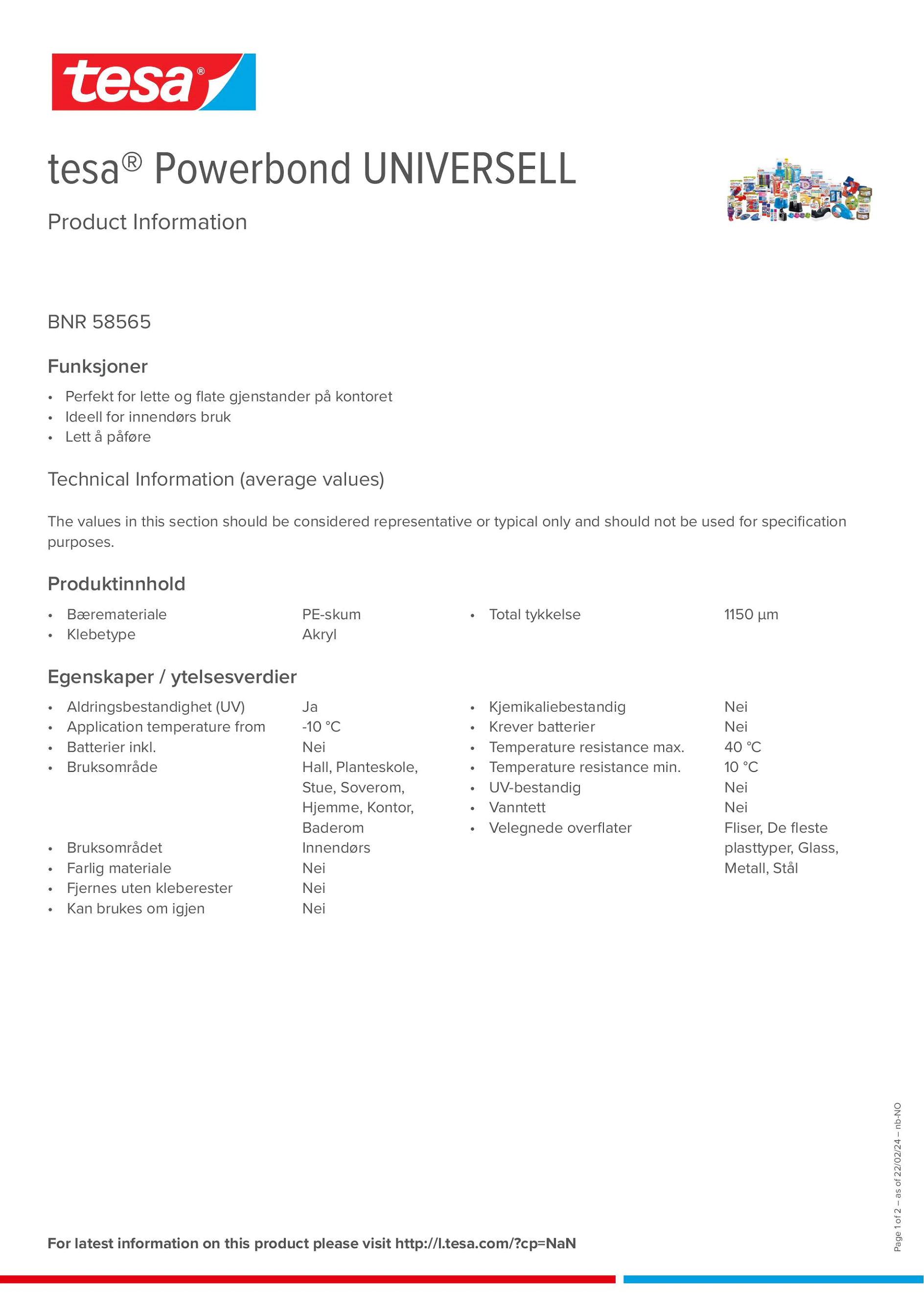 Product information_tesa® Powerbond 58565_nb-NO