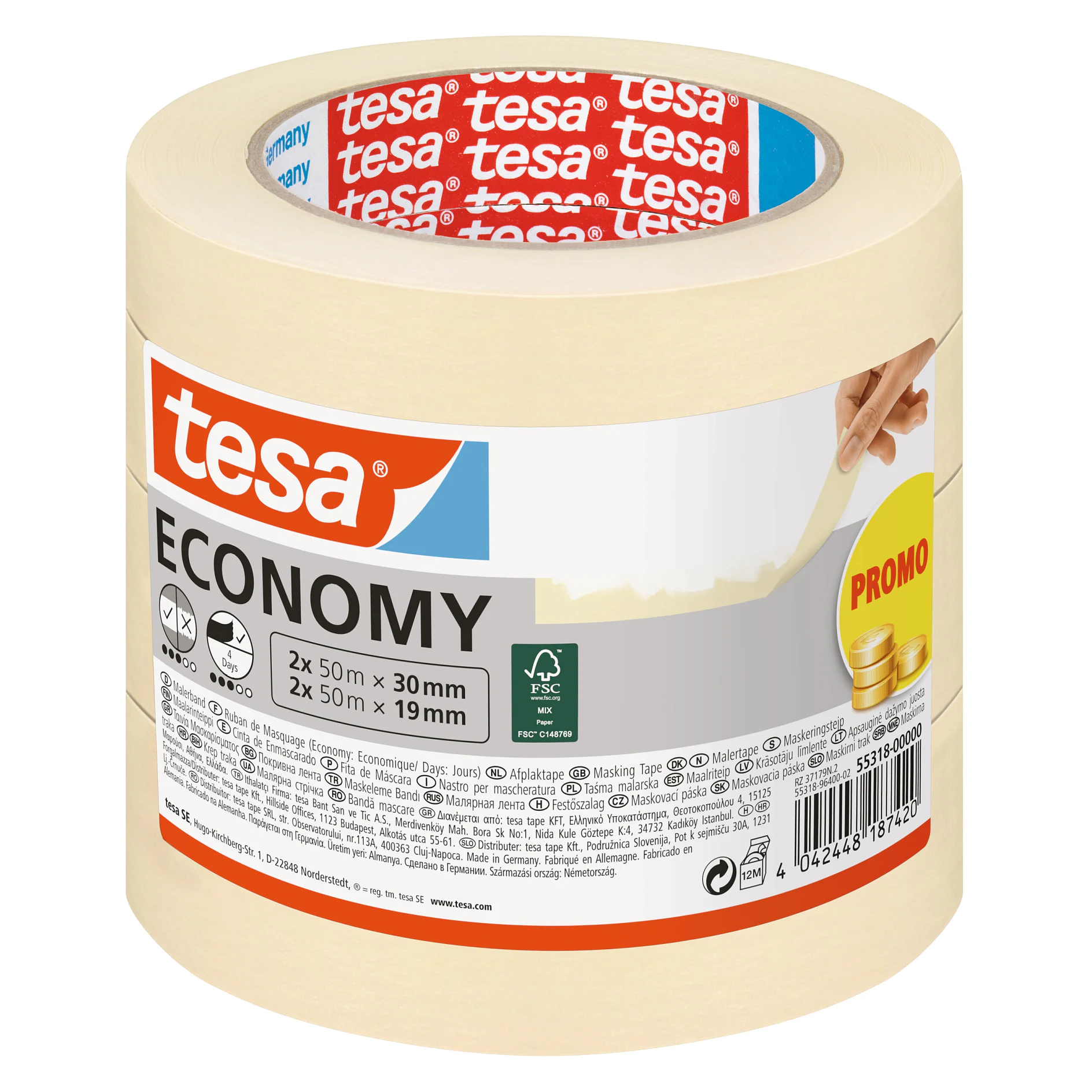 [en-en] tesa Masking Economy, 2x 50m x 30mm + 2 x 50m x 19mm, PROMO&nbsp;