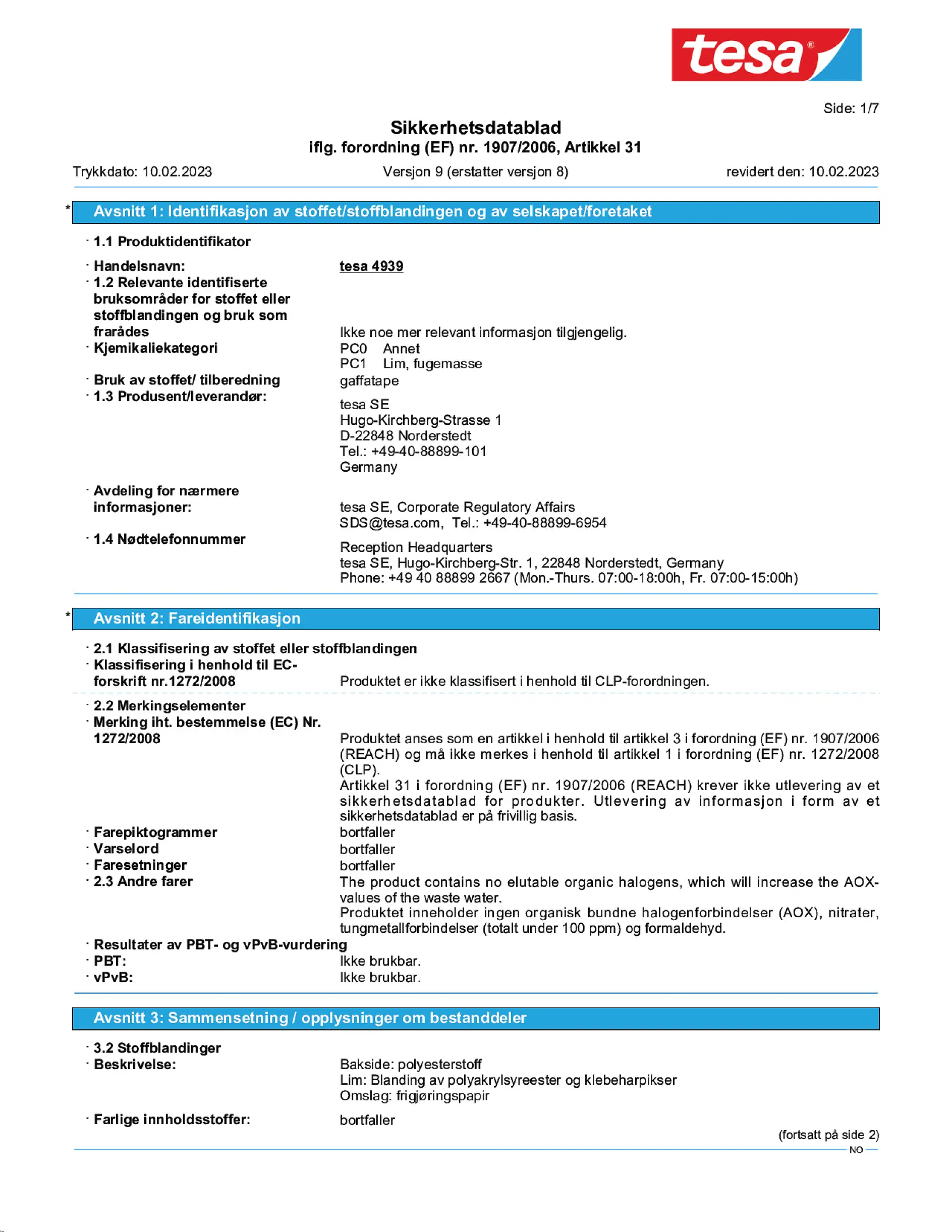 Safety data sheet_tesa® 4939_nb-NO_v9