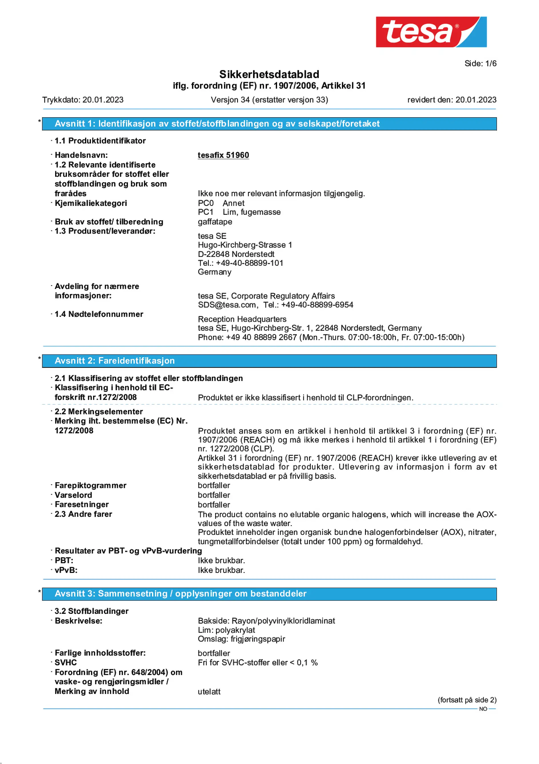 Safety data sheet_tesa® 51960_nb-NO_v34