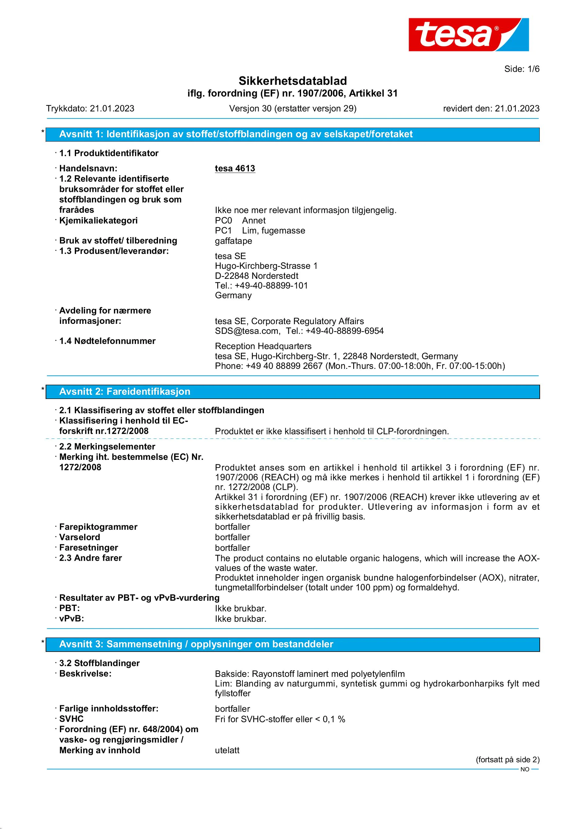 Safety data sheet_tesa® Professional 04613_nb-NO_v30