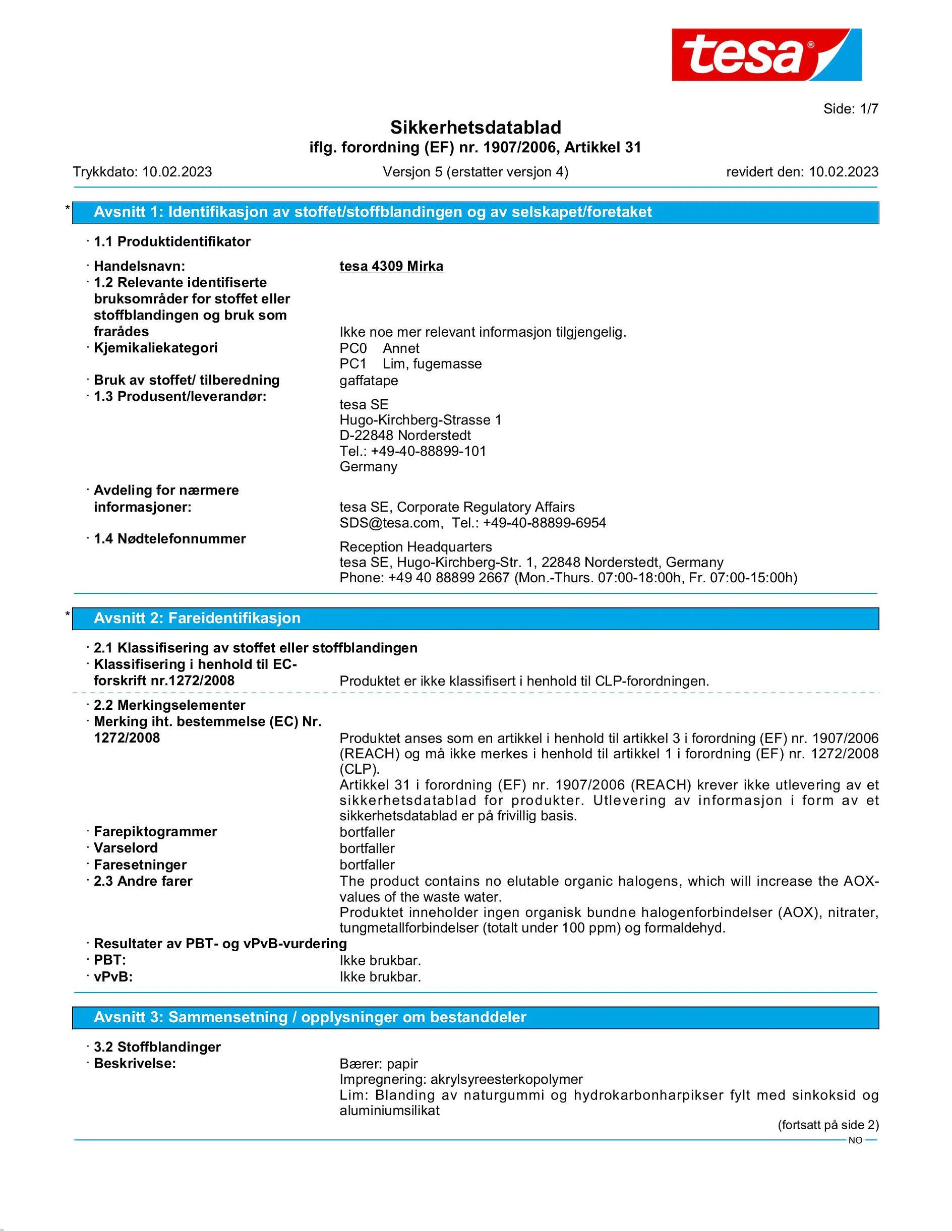 Safety data sheet_tesa® 04309_nb-NO_v5