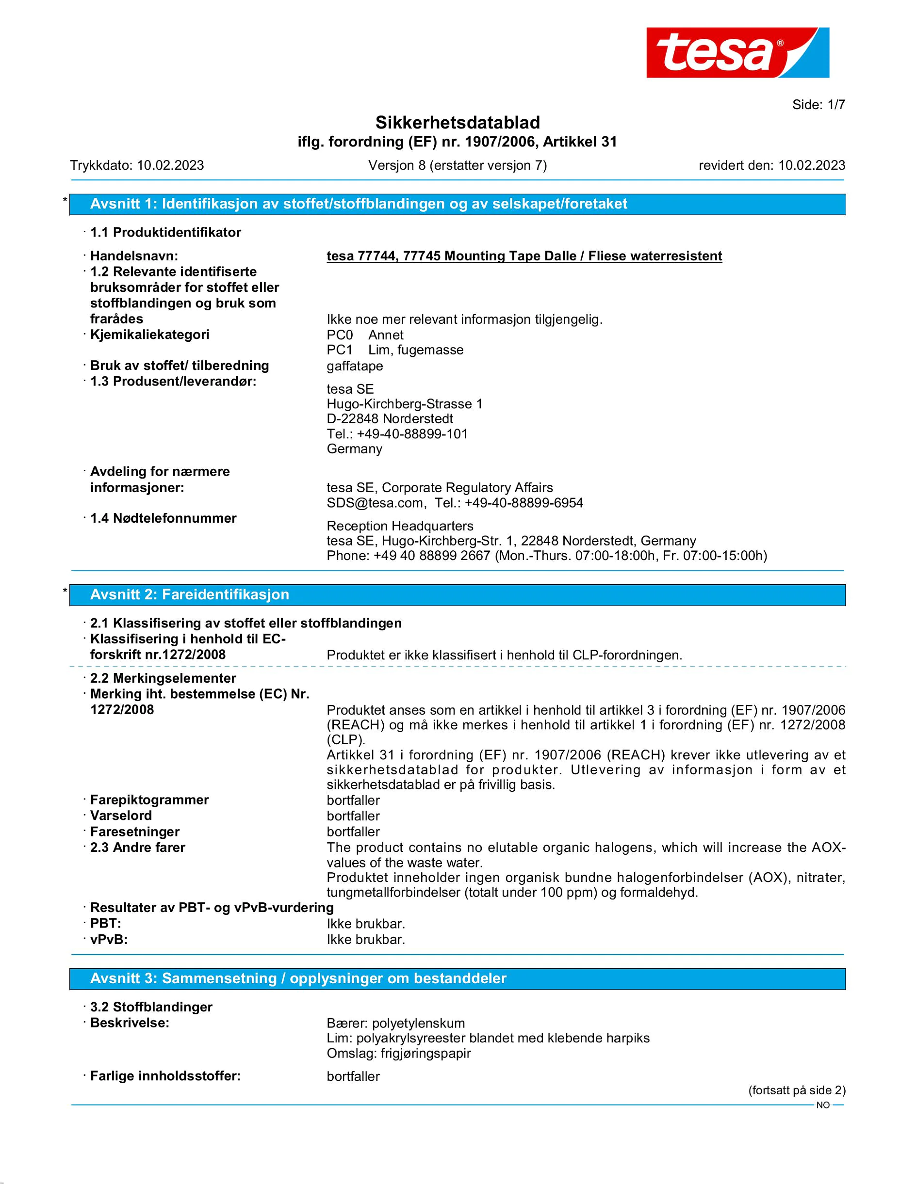 Safety data sheet_tesa® 77744_nb-NO_v8