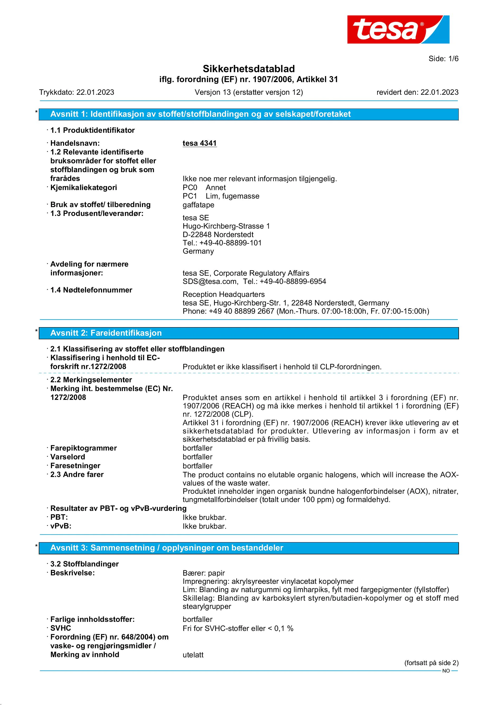 Safety data sheet_tesa® 4341_nb-NO_v13