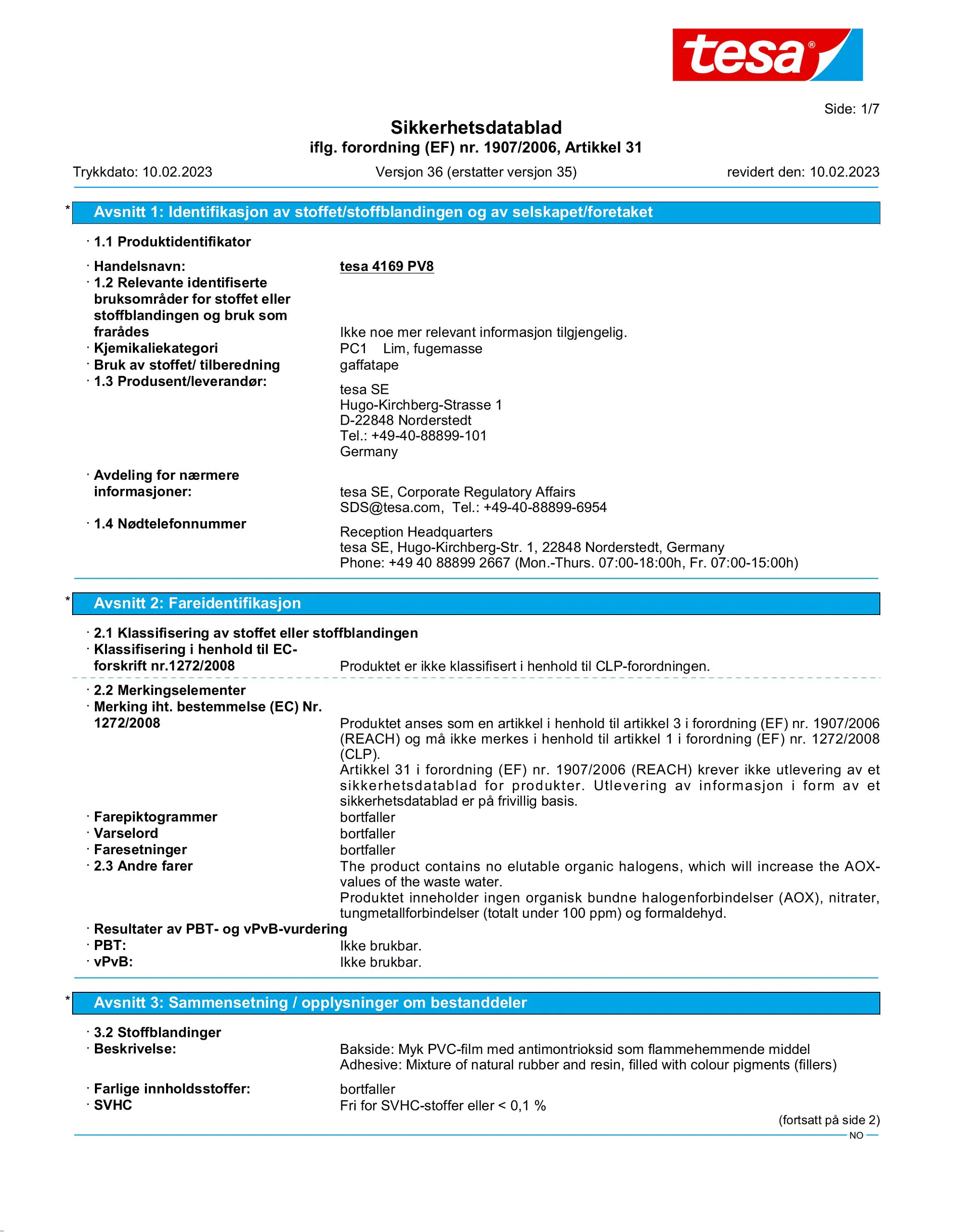 Safety data sheet_tesa® 4169_nb-NO_v36