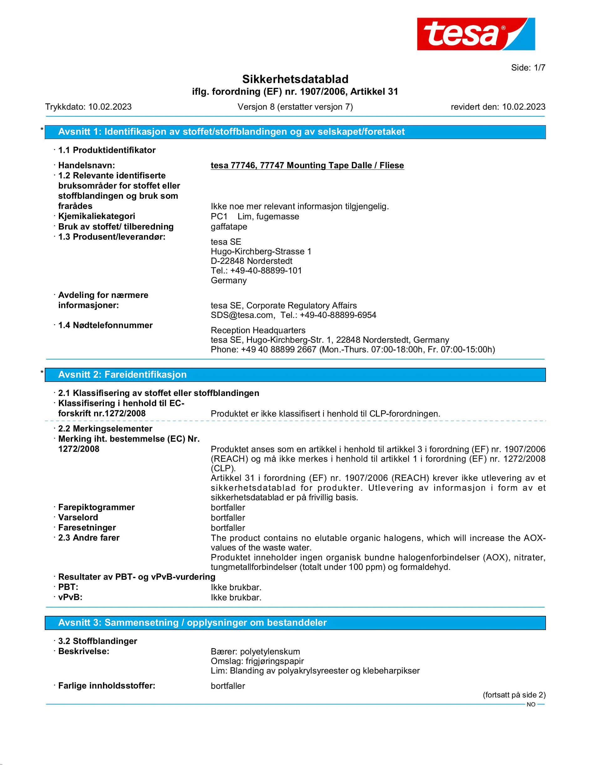 Safety data sheet_tesa® 77746_nb-NO_v8