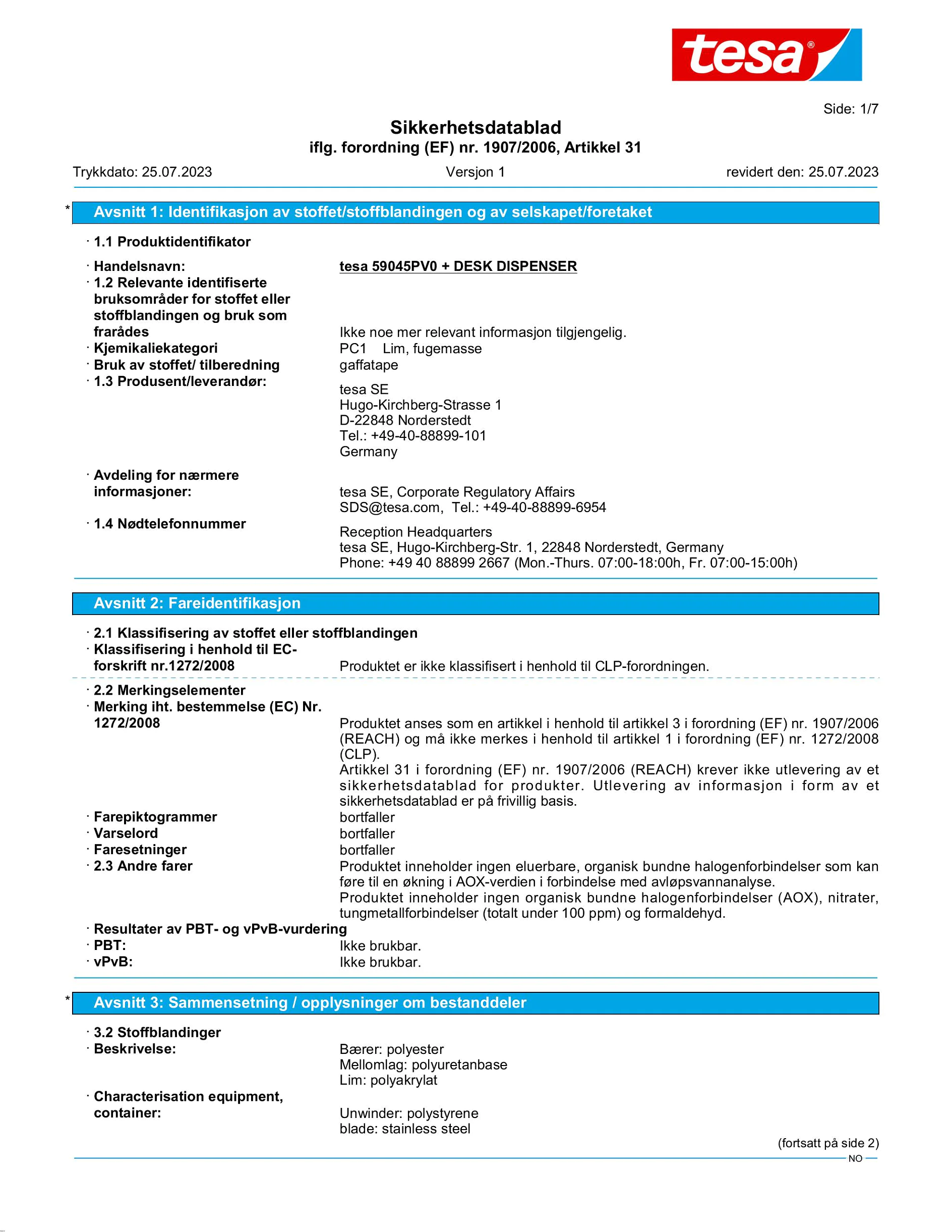 Safety data sheet_tesafilm® 59045_nb-NO_v1