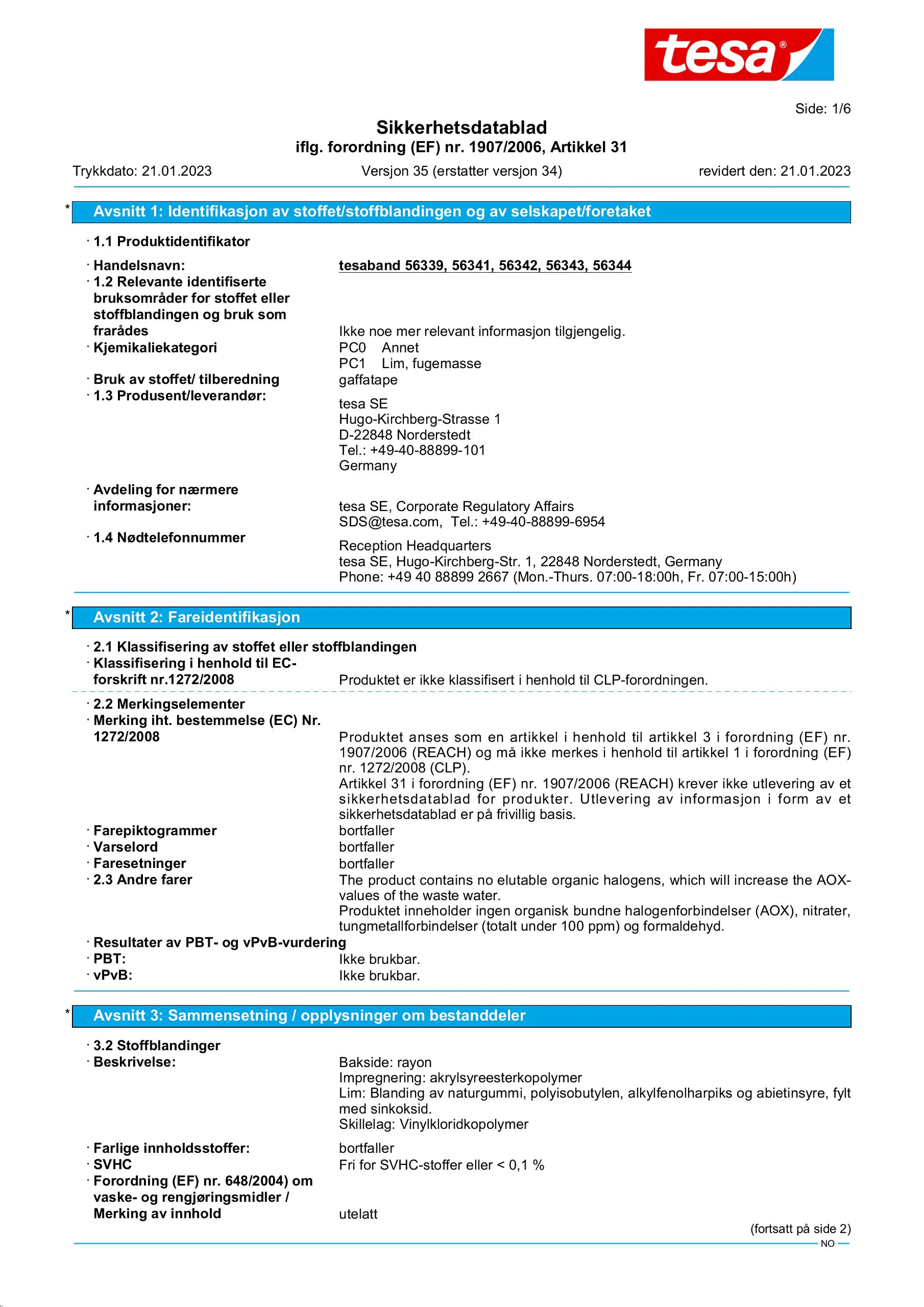 Safety data sheet_tesa® extra Power 56339_nb-NO_v35