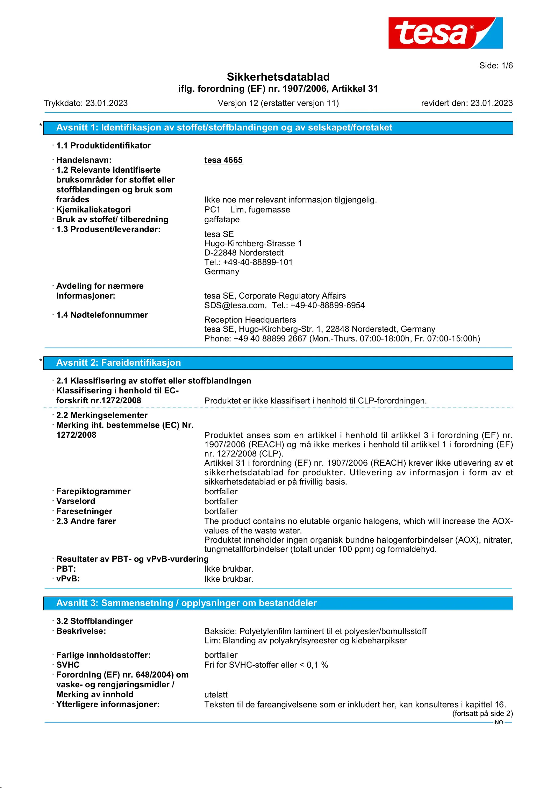 Safety data sheet_tesa® Professional 04665_nb-NO_v12