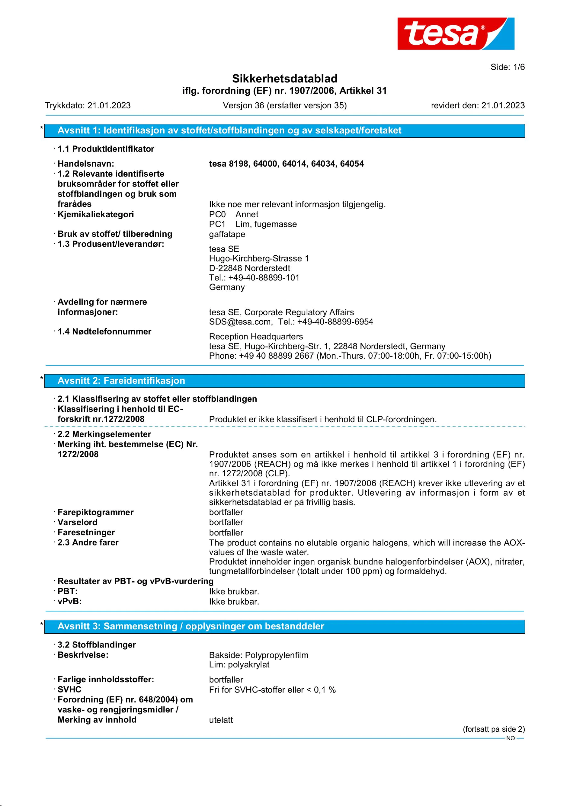 Safety data sheet_tesa® 64014_nb-NO_v36