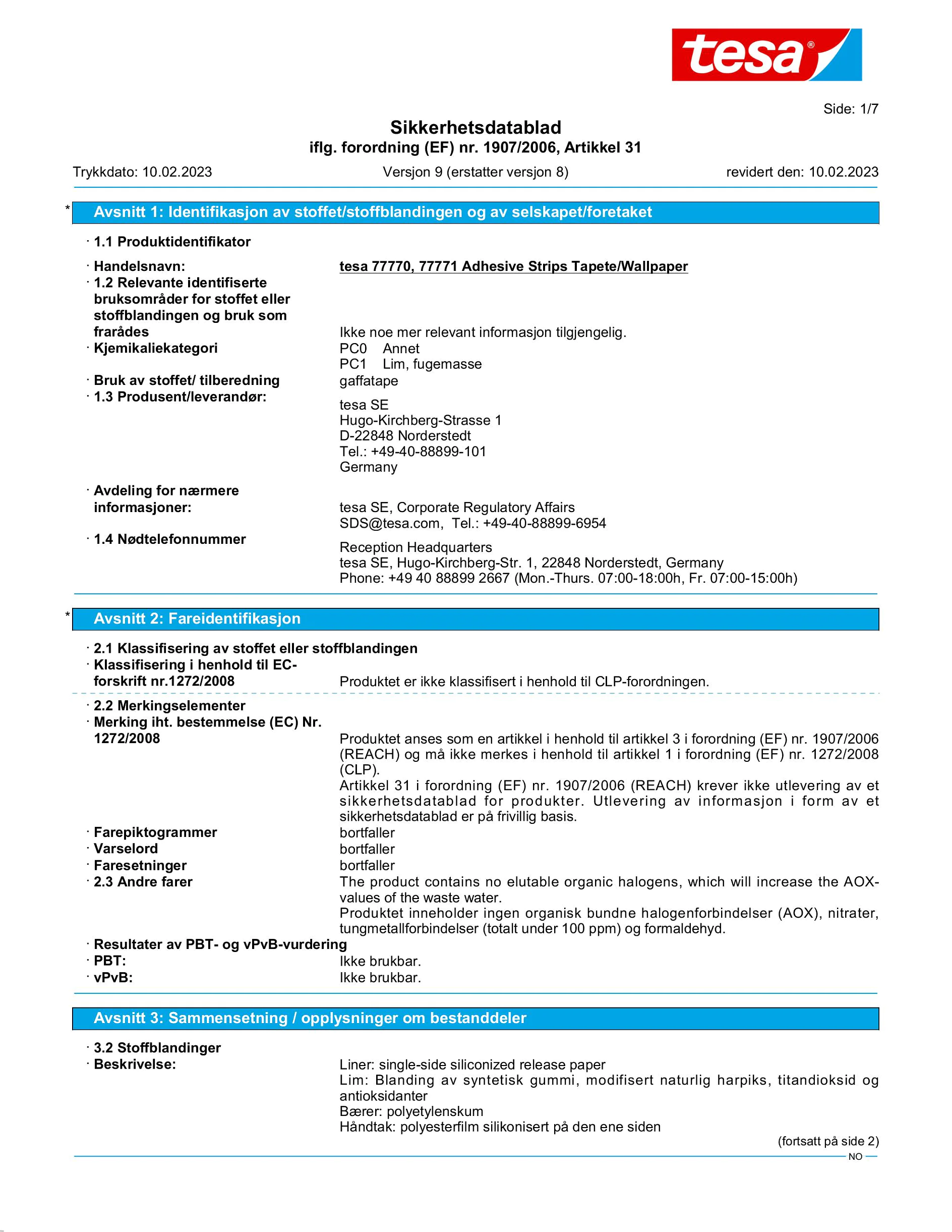 Safety data sheet_tesa® 77771_nb-NO_v9