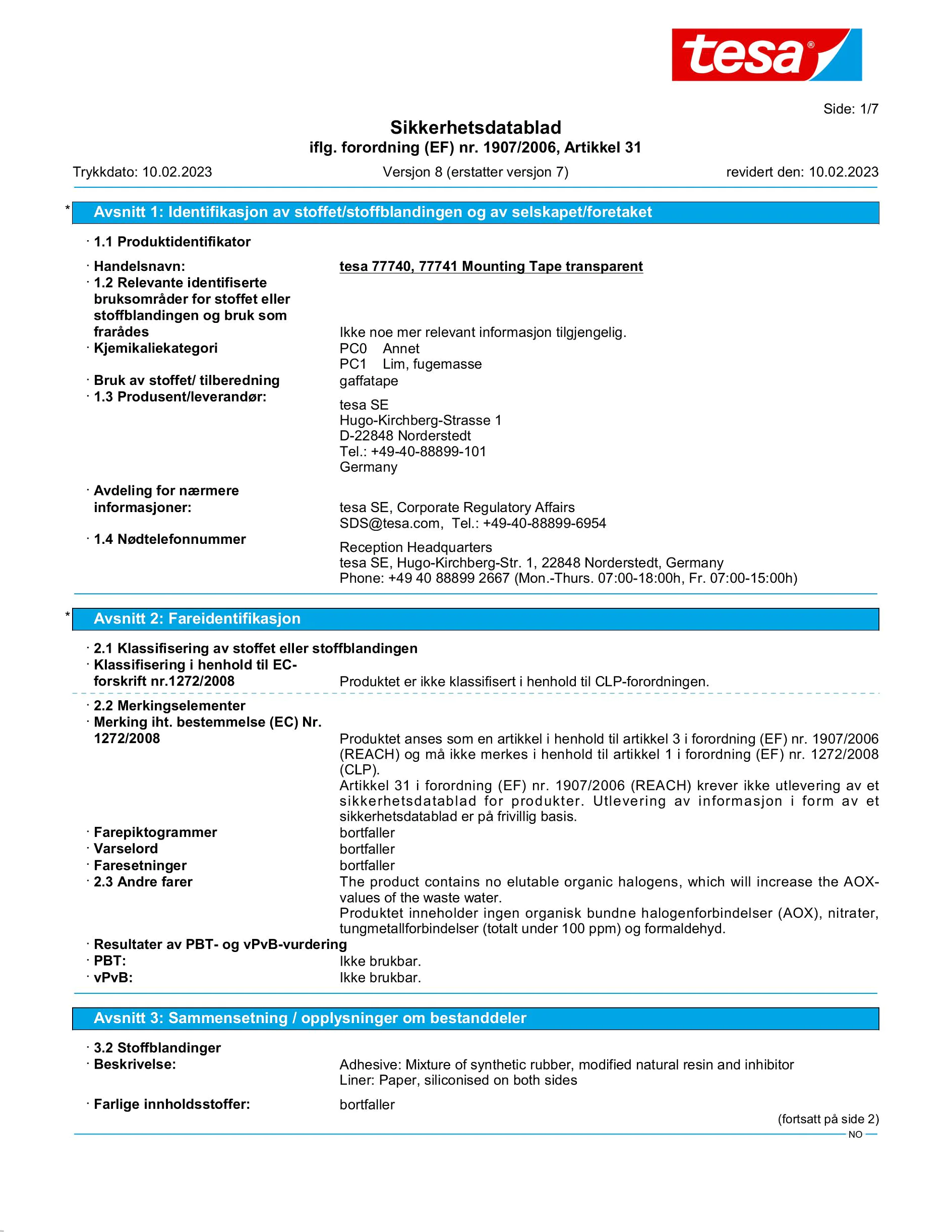 Safety data sheet_tesa® 77740_nb-NO_v8