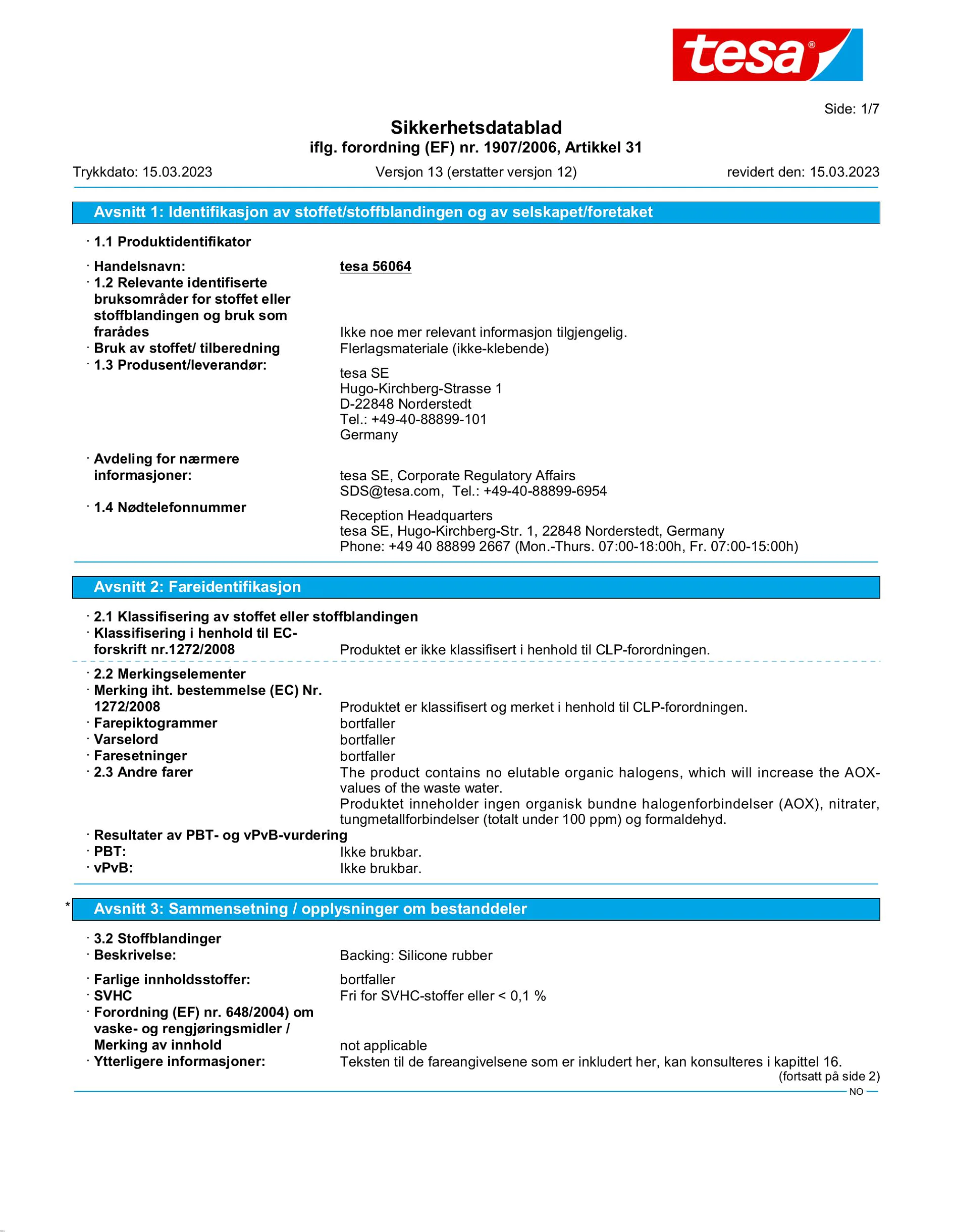 Safety data sheet_tesa® extra Power 56064_nb-NO_v13