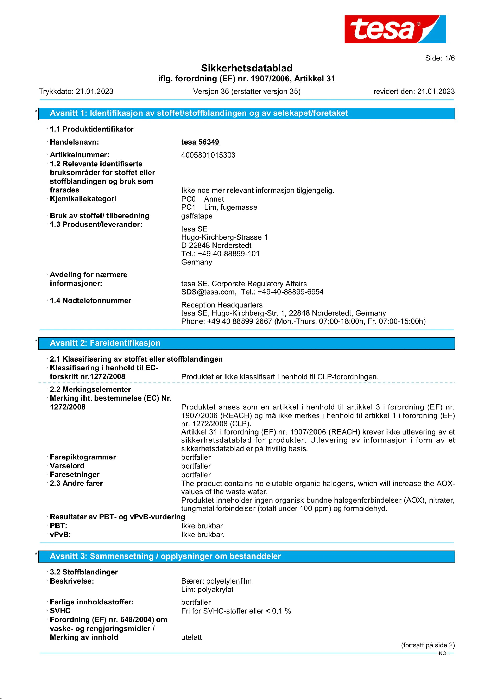 Safety data sheet_tesa® extra Power 56349_nb-NO_v36