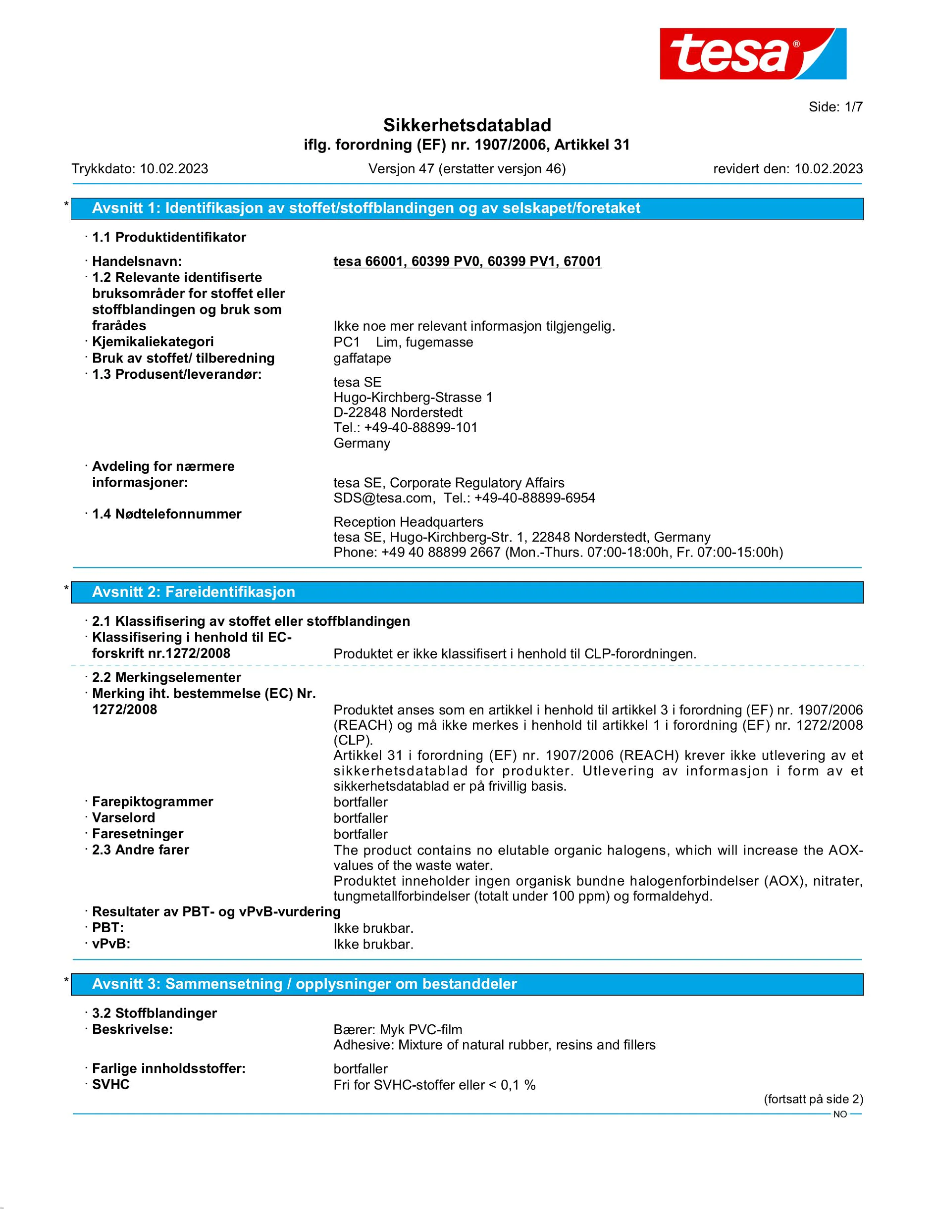 Safety data sheet_tesa® Professional 60399_nb-NO_v47