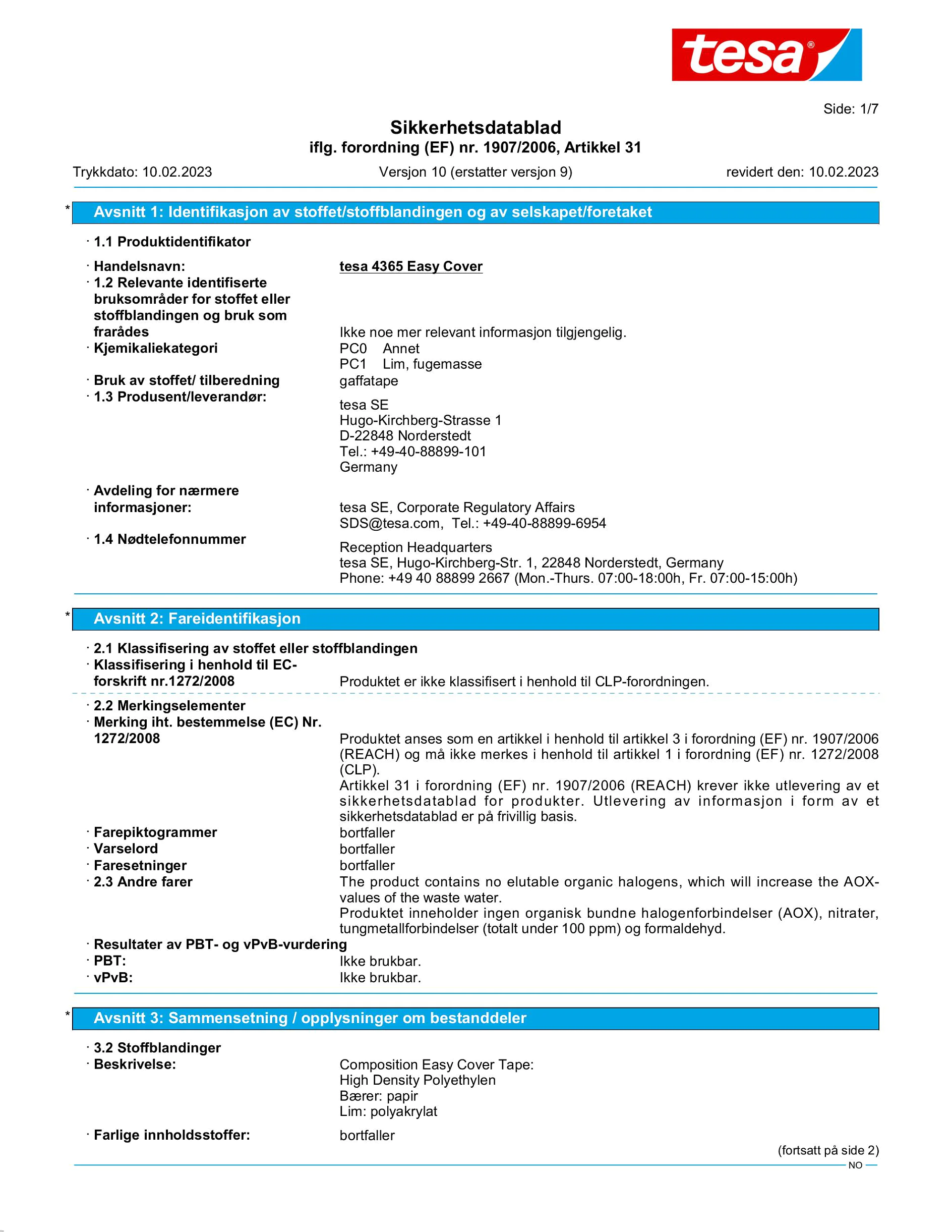 Safety data sheet_tesa® Professional 04365_nb-NO_v10