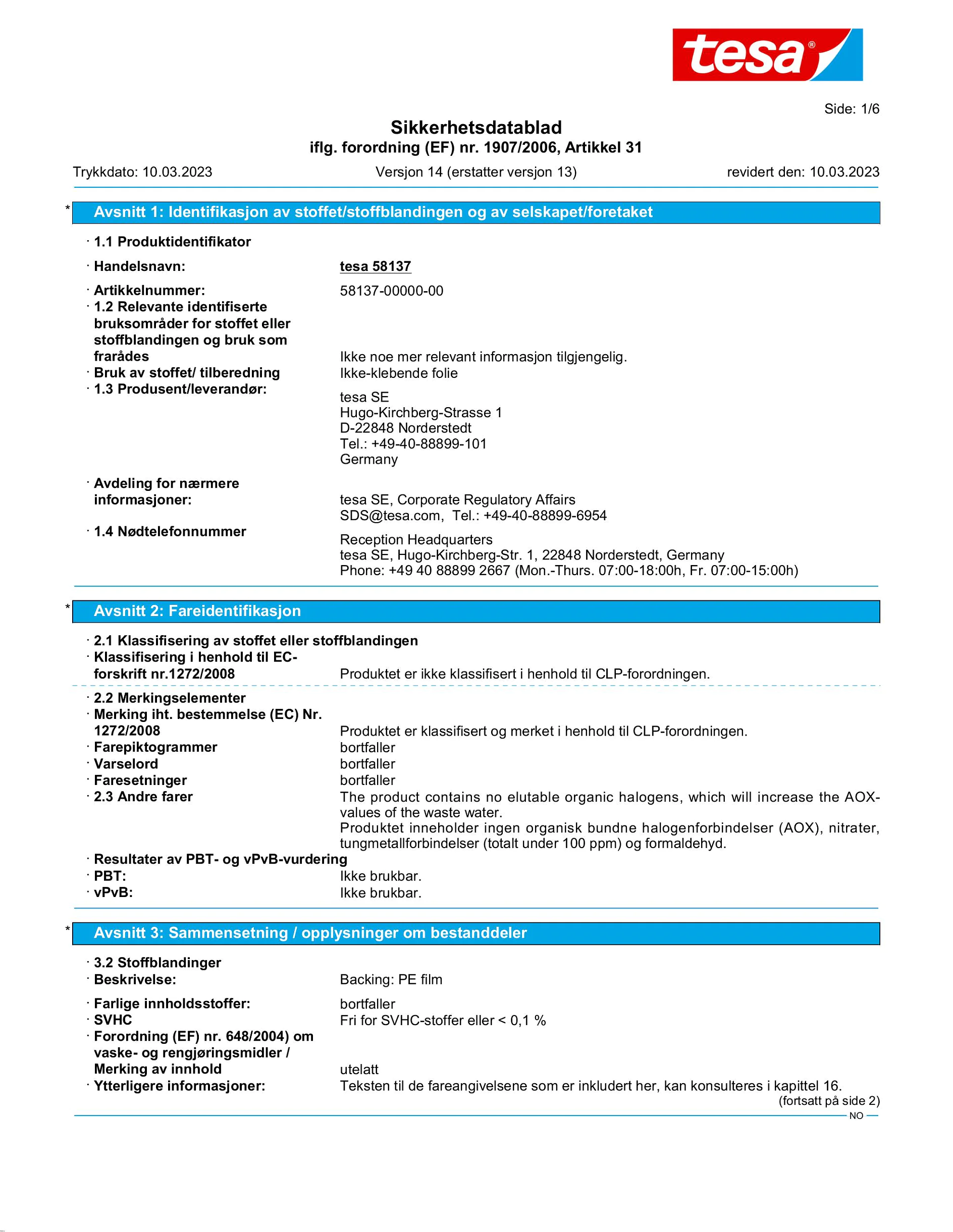 Safety data sheet_tesa® 58137_nb-NO_v14