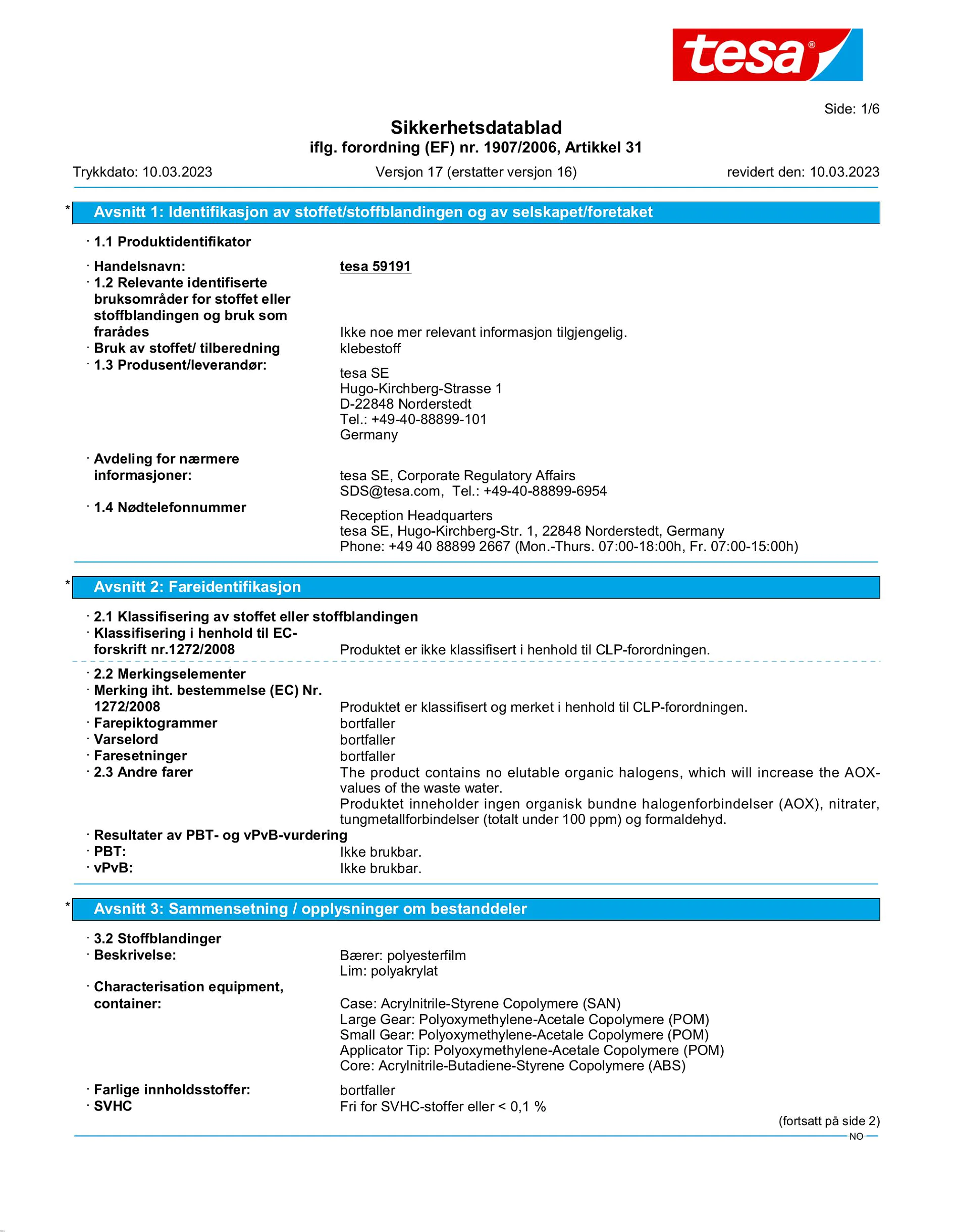 Safety data sheet_tesa® 59191_nb-NO_v17