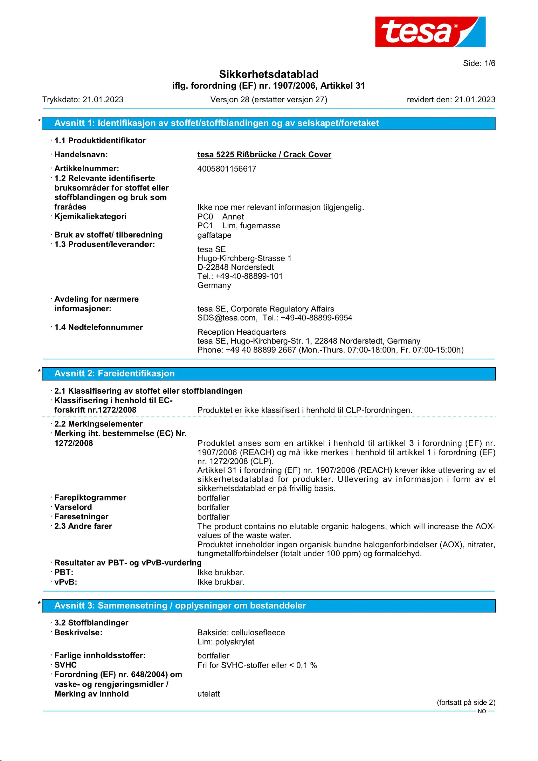 Safety data sheet_tesa® 05225_nb-NO_v28