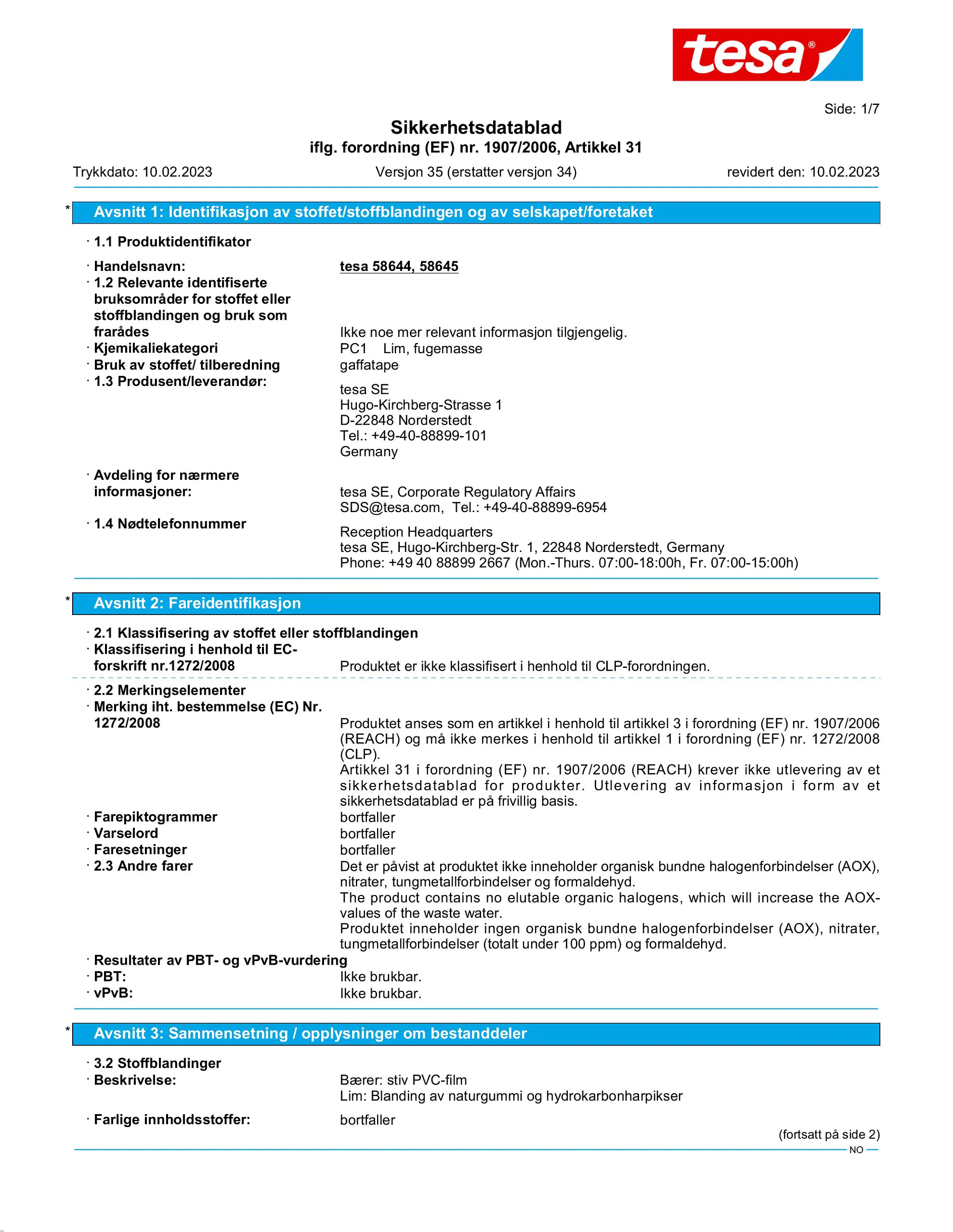 Safety data sheet_tesapack® 4124PVC30_nb-NO_v35