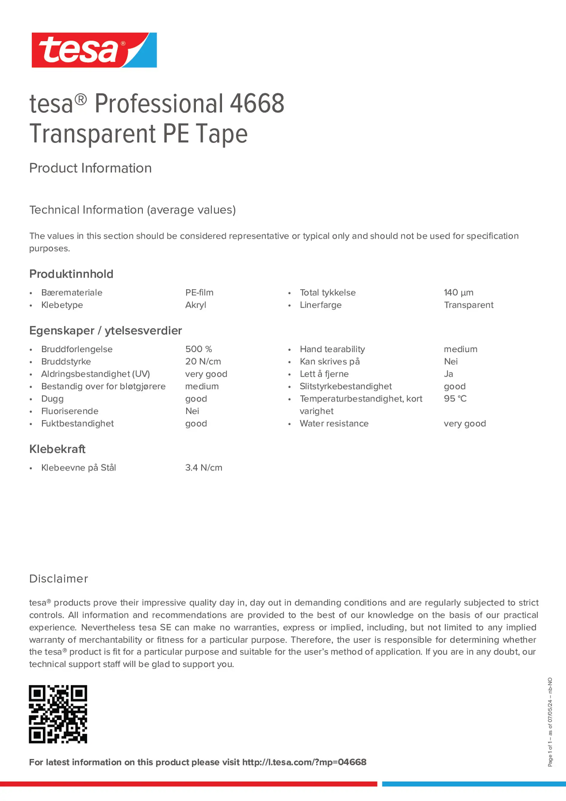 Product information_tesa® Professional 04668_nb-NO