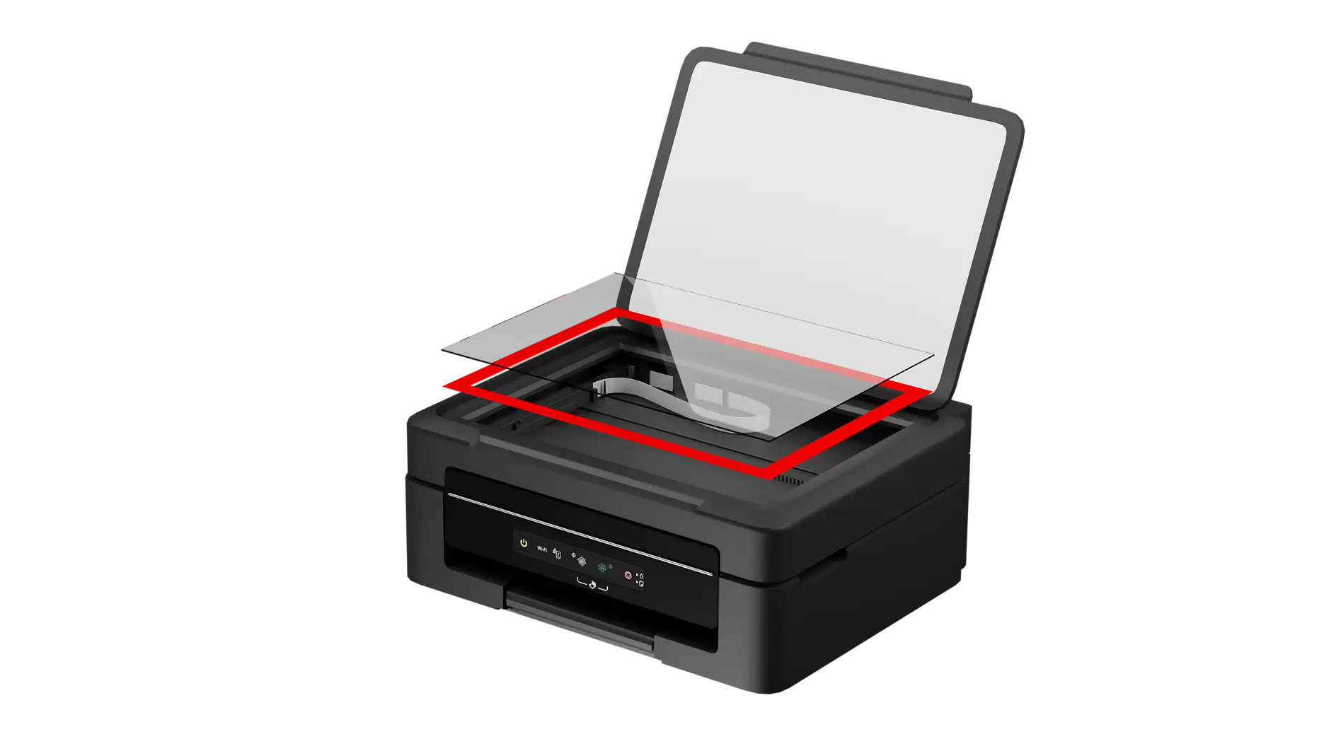 De glasplaat van een scanner wordt met dubbelzijdige tape op het frame van de printer gemonteerd.
