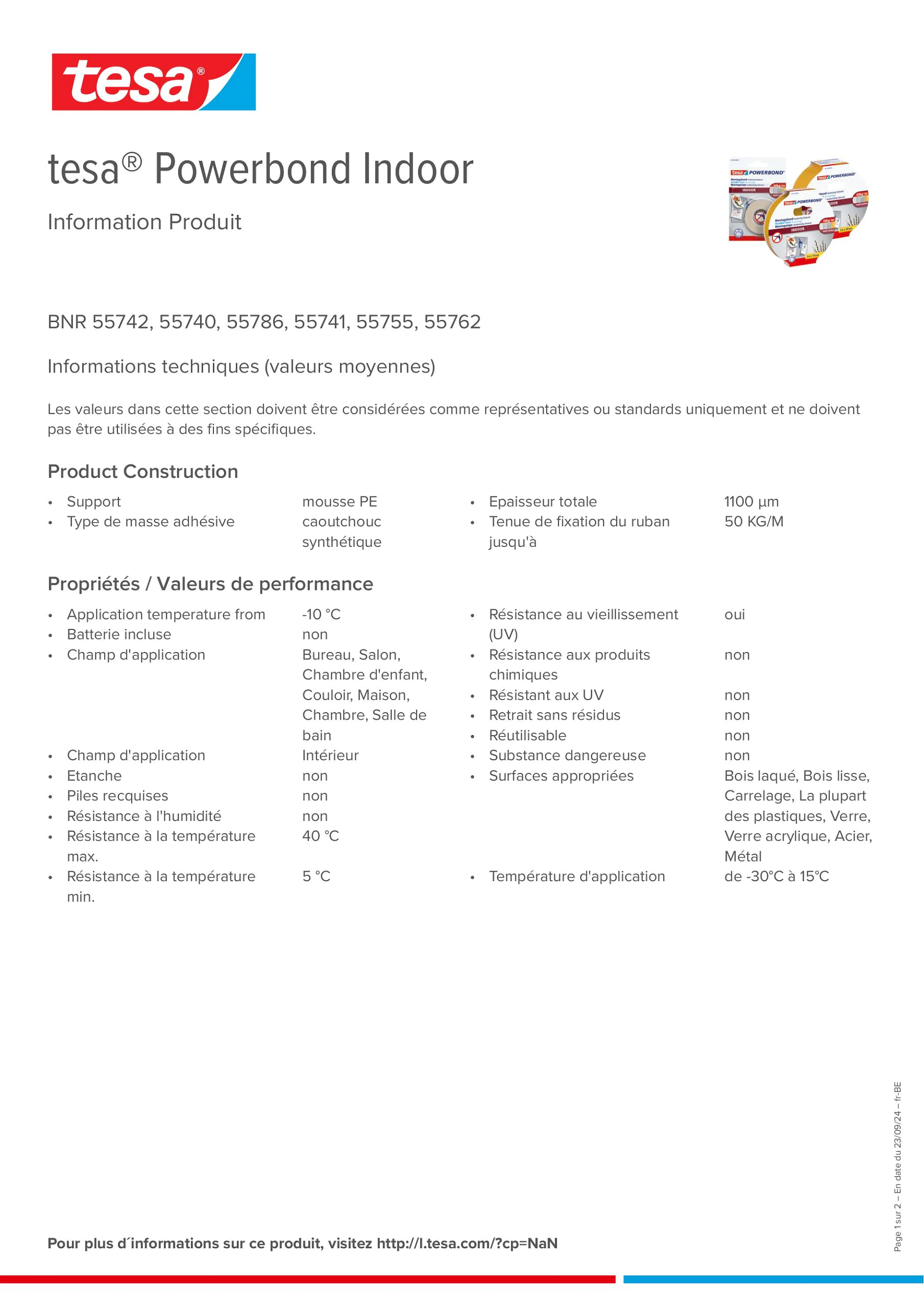 Product information_tesa® Powerbond 55740_fr-BE_nl-BE