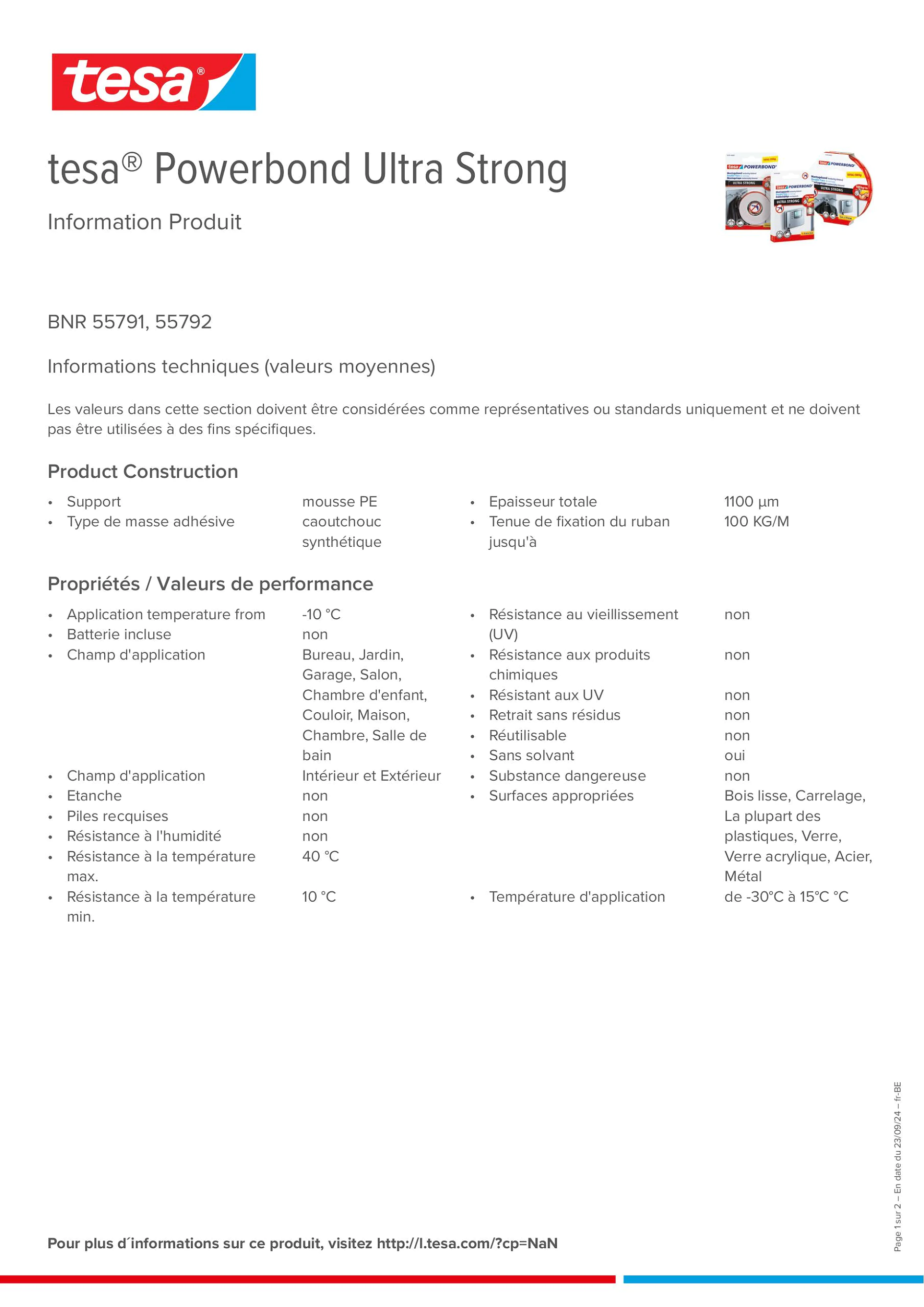 Product information_tesa® Powerbond 55791_fr-BE_nl-BE